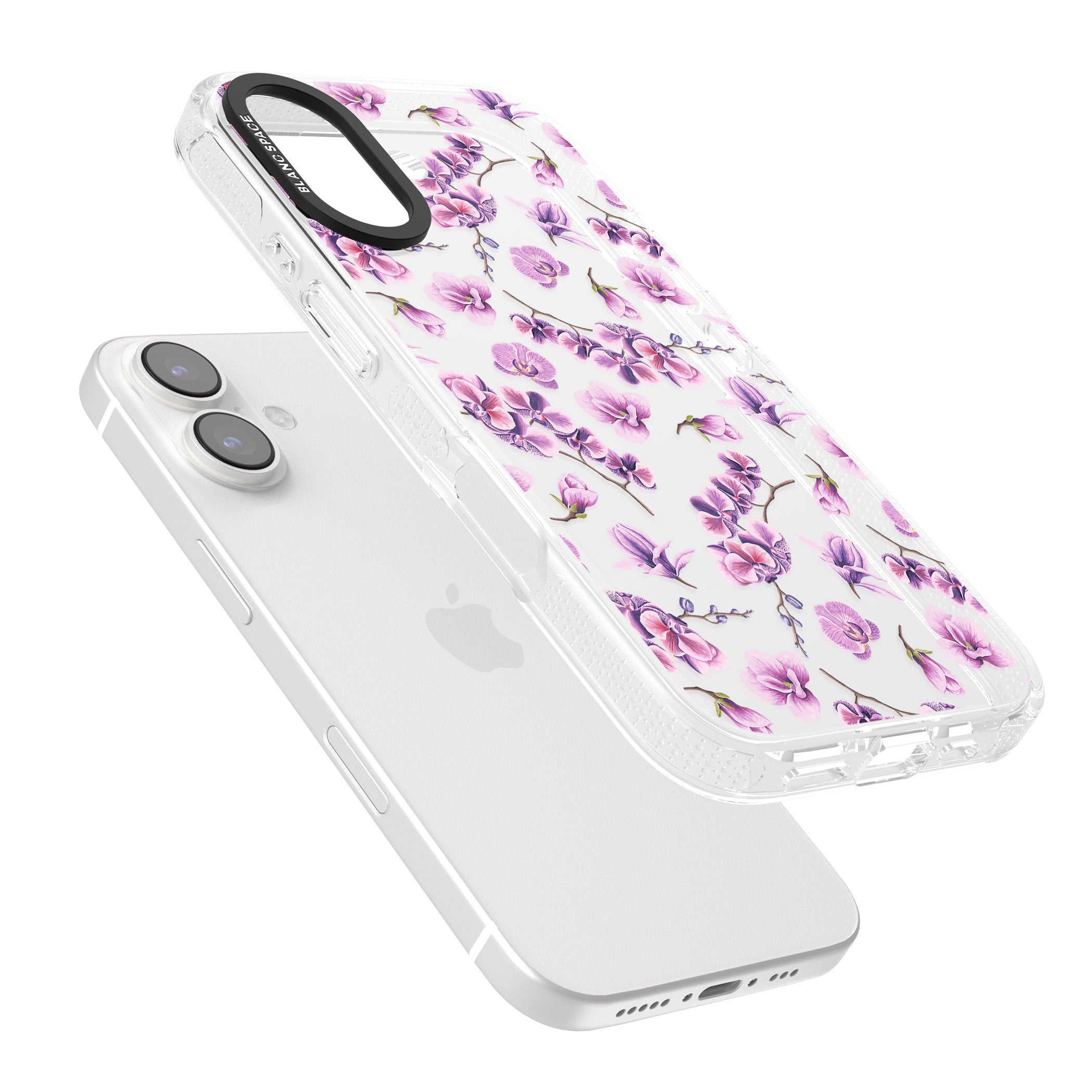 Purple Orchids Transparent Floral iPhone 16 / 16 Plus Clear Case Impact Air - Blanc Space