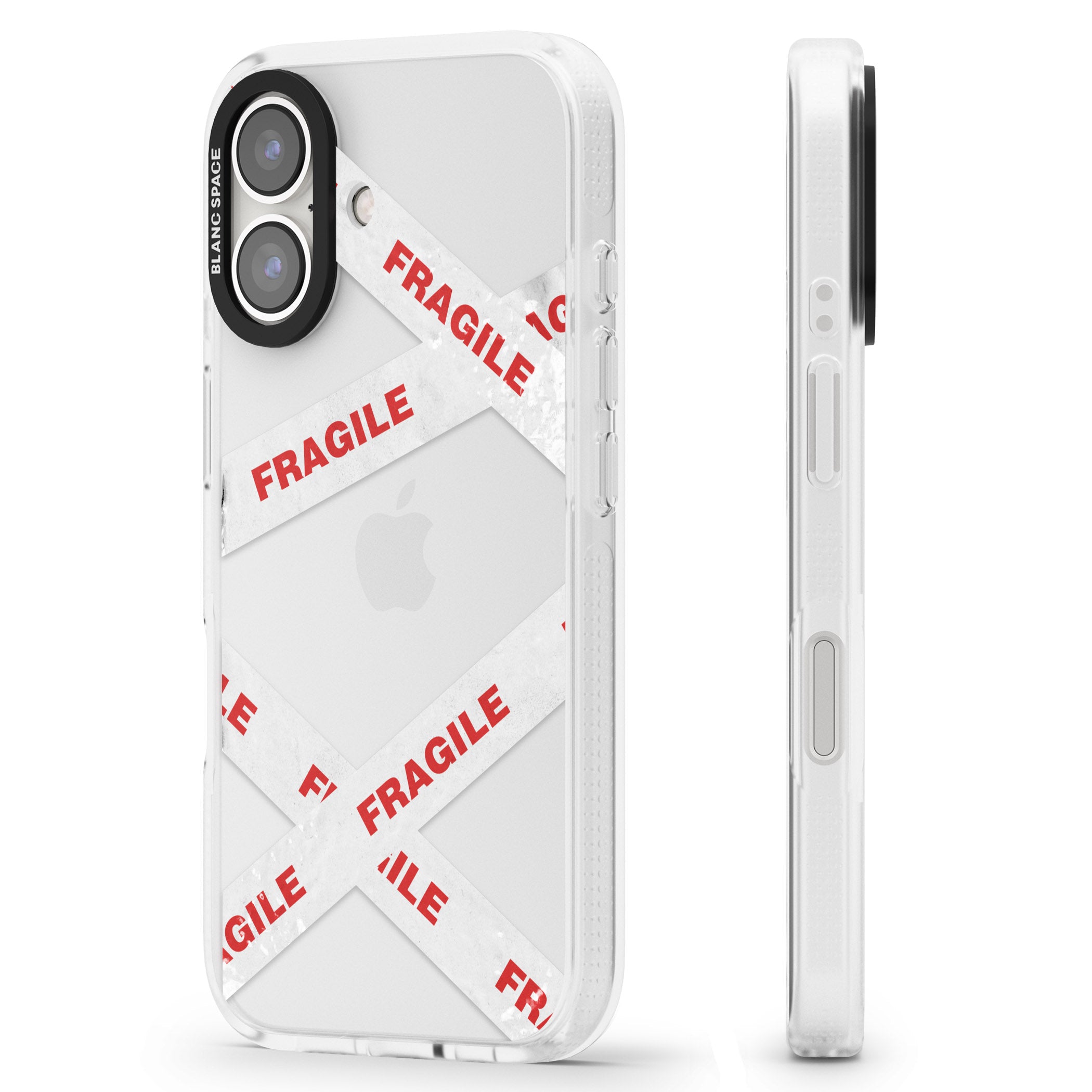 Fragile Tape iPhone 16 / 16 Plus Clear Case Impact Air - Blanc Space