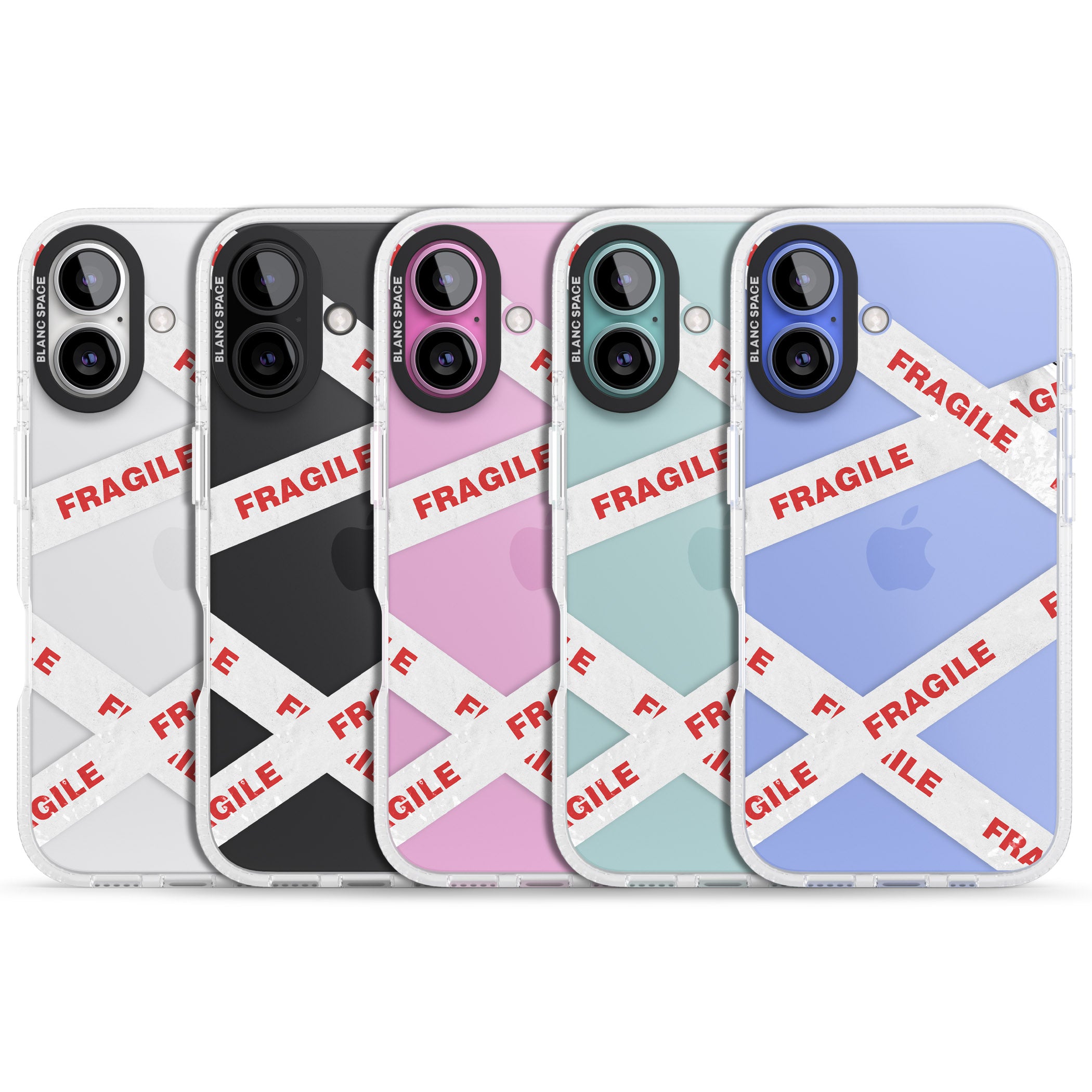 Fragile Tape iPhone 16 / 16 Plus Clear Case Impact Air - Blanc Space