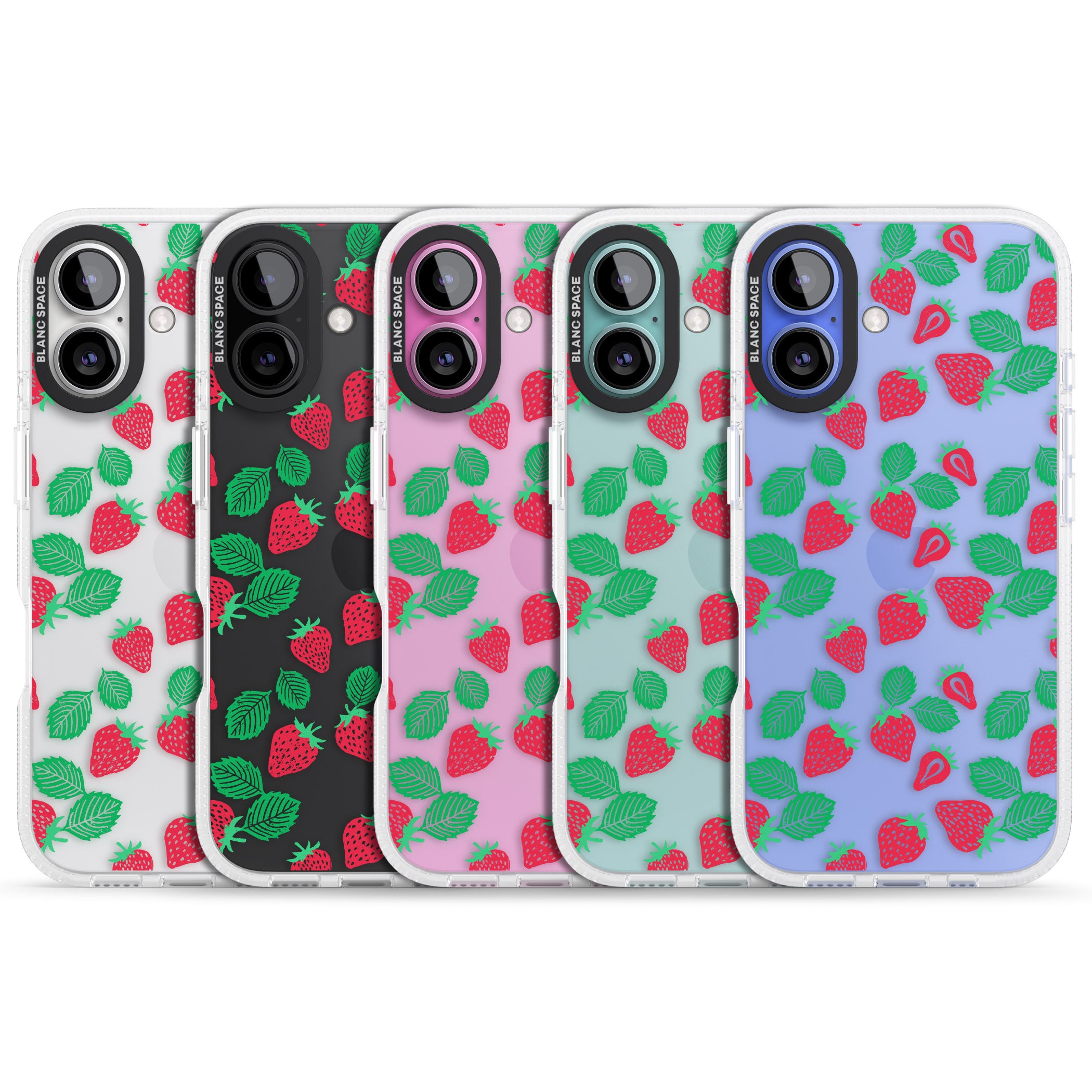 Strawberry Pattern iPhone 16 / 16 Plus Clear Case Impact Air - Blanc Space