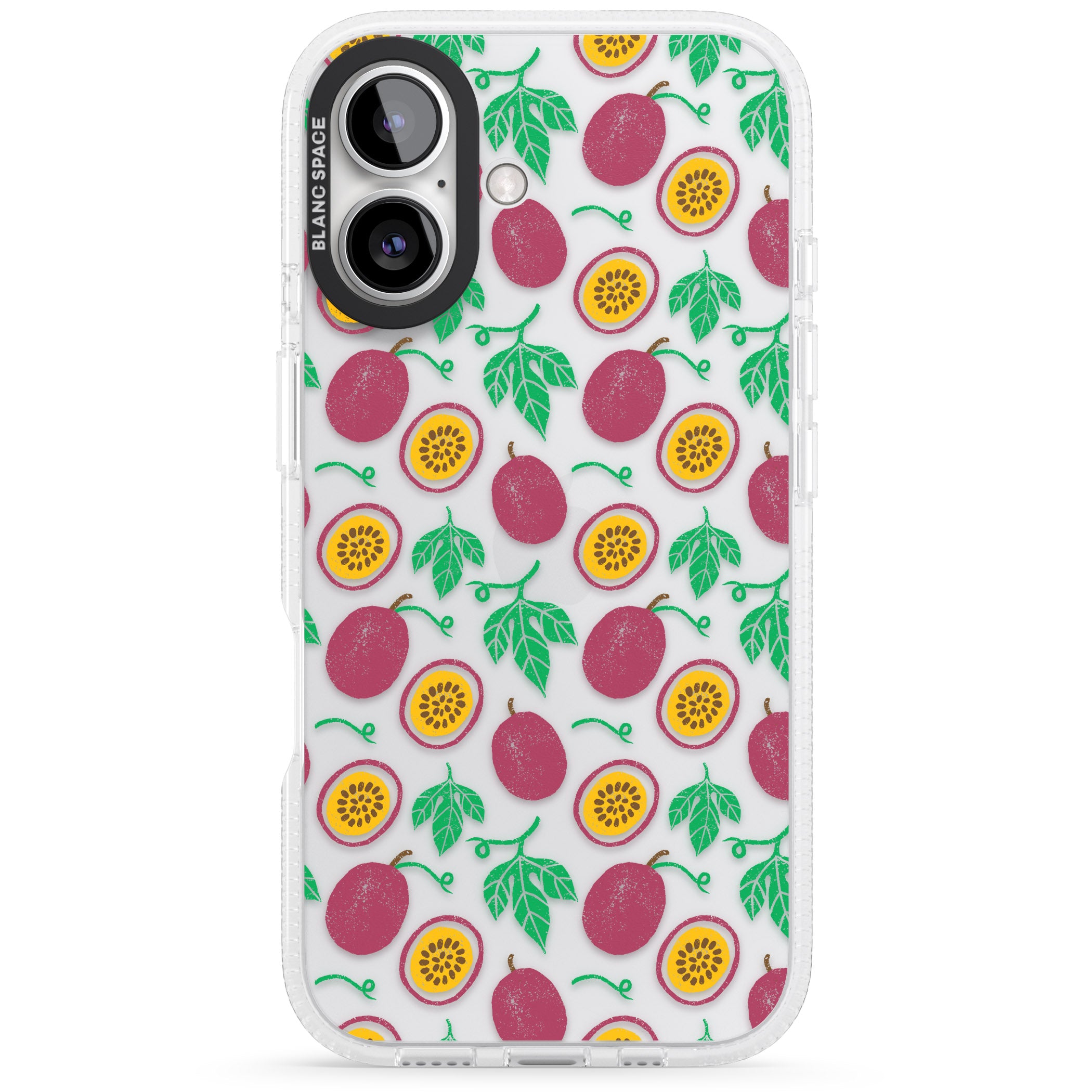 Passion Fruit Pattern iPhone 16 / 16 Plus Clear Case Impact Air - Blanc Space