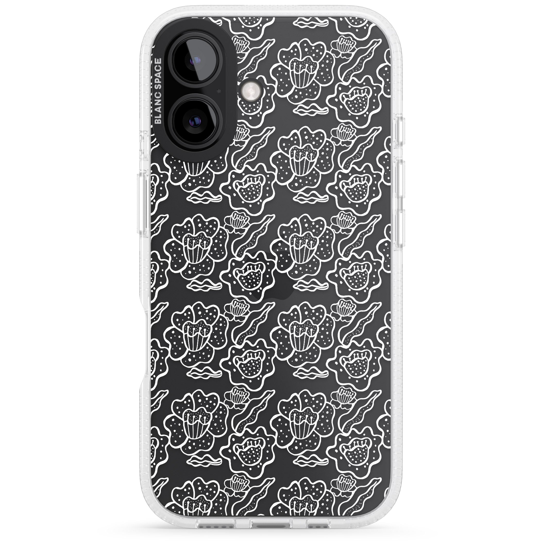 Funky Floral Patterns White on Clear iPhone 16 / 16 Plus Clear Case Impact Air - Blanc Space