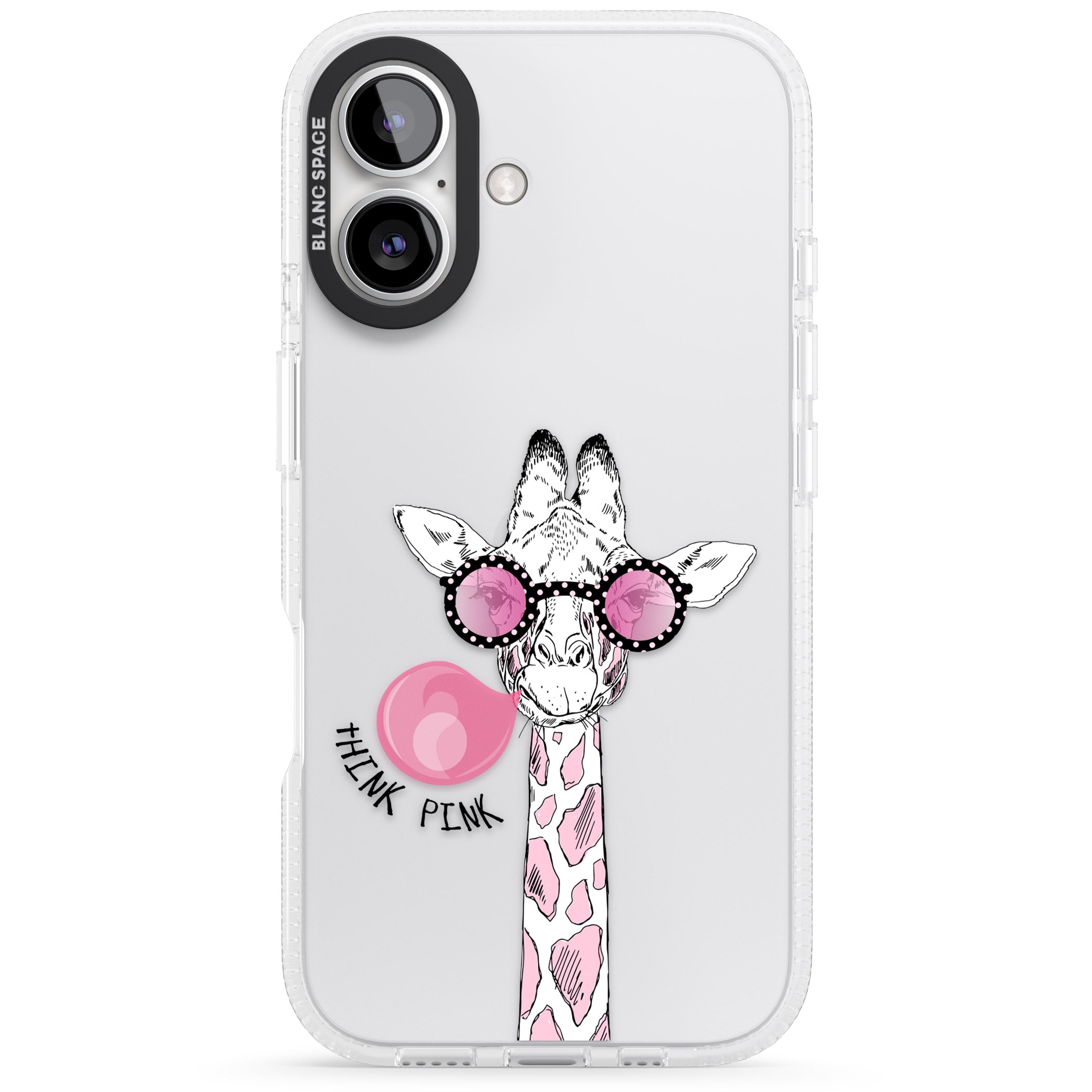 Think Pink Giraffe iPhone 16 / 16 Plus Clear Case Impact Air - Blanc Space