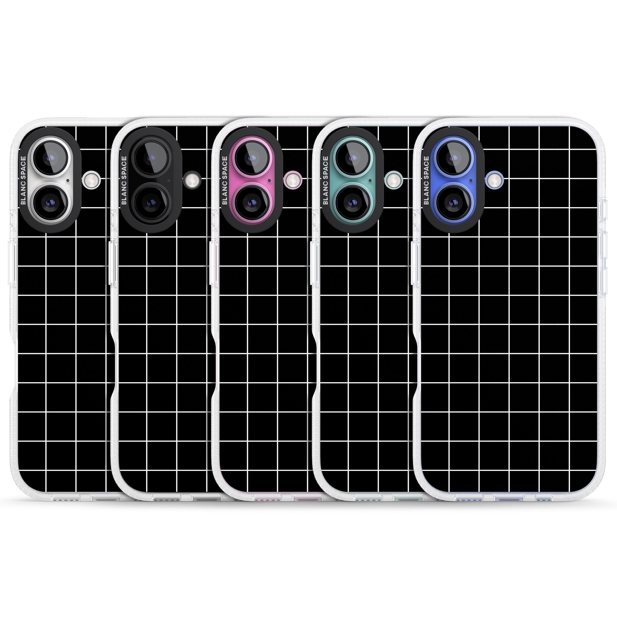 Simplistic Large Grid Pattern Black iPhone 16 / 16 Plus Clear Case Impact Air - Blanc Space
