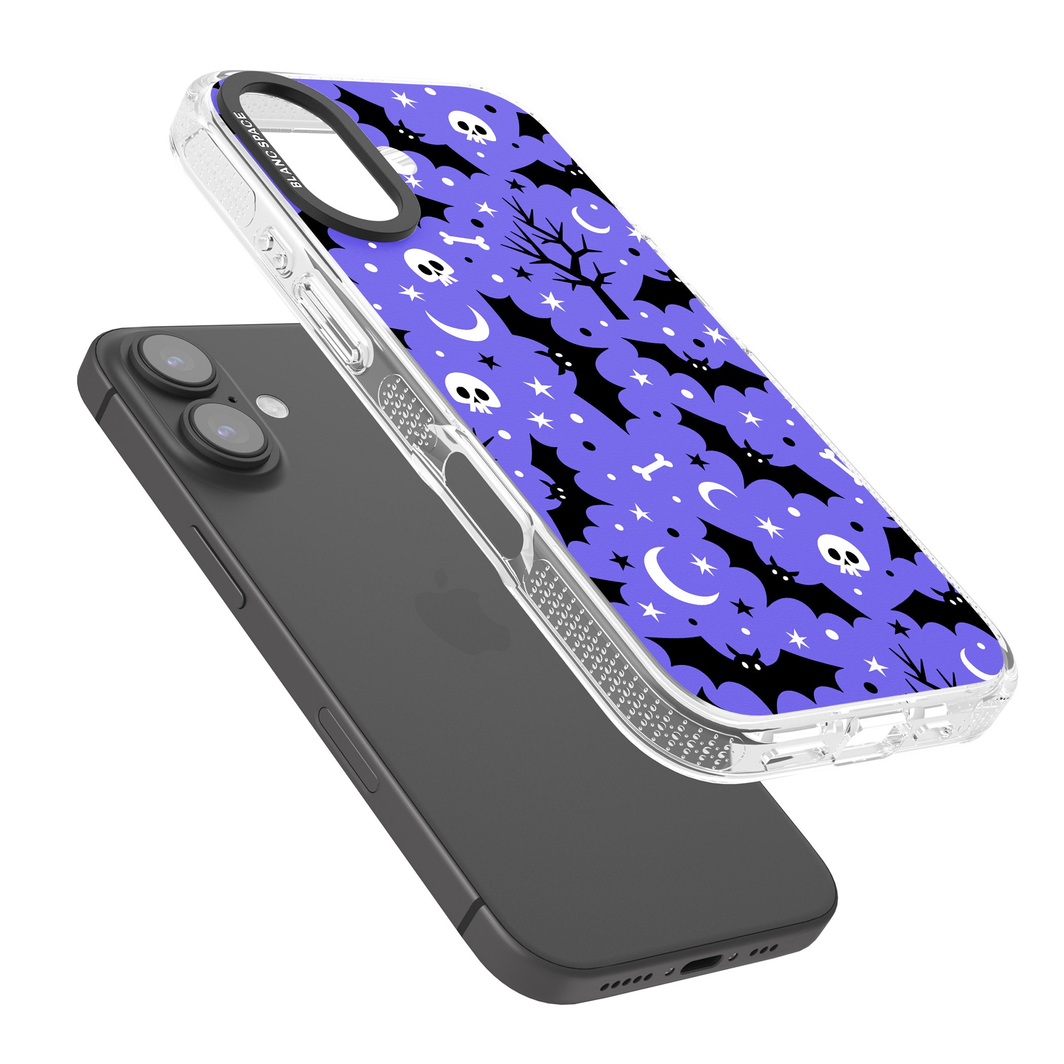 Bats n' Bones Pattern iPhone 16 / 16 Plus Clear Case Impact Air - Blanc Space