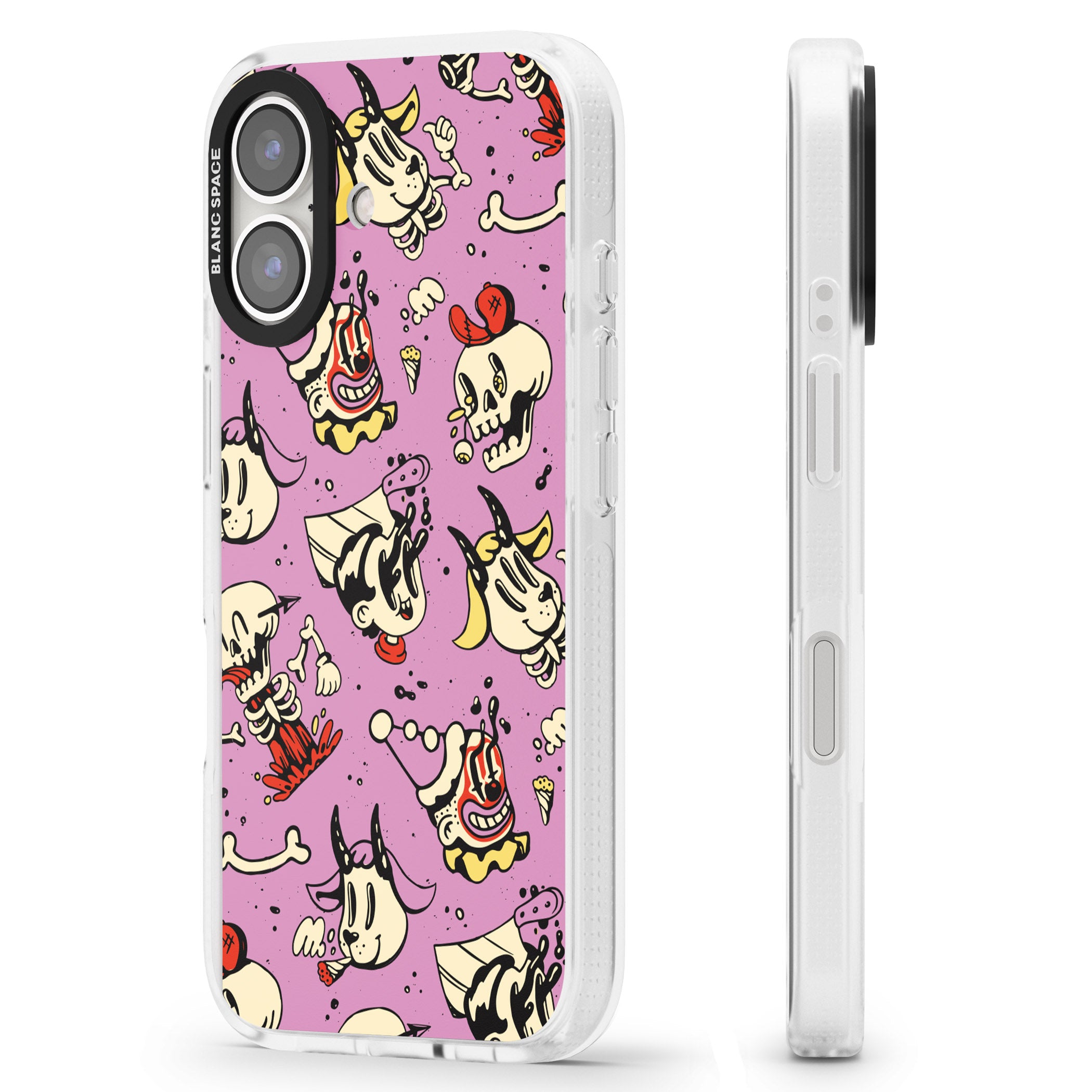 Purple Retro Halloween Pattern iPhone 16 / 16 Plus Clear Case Impact Air - Blanc Space