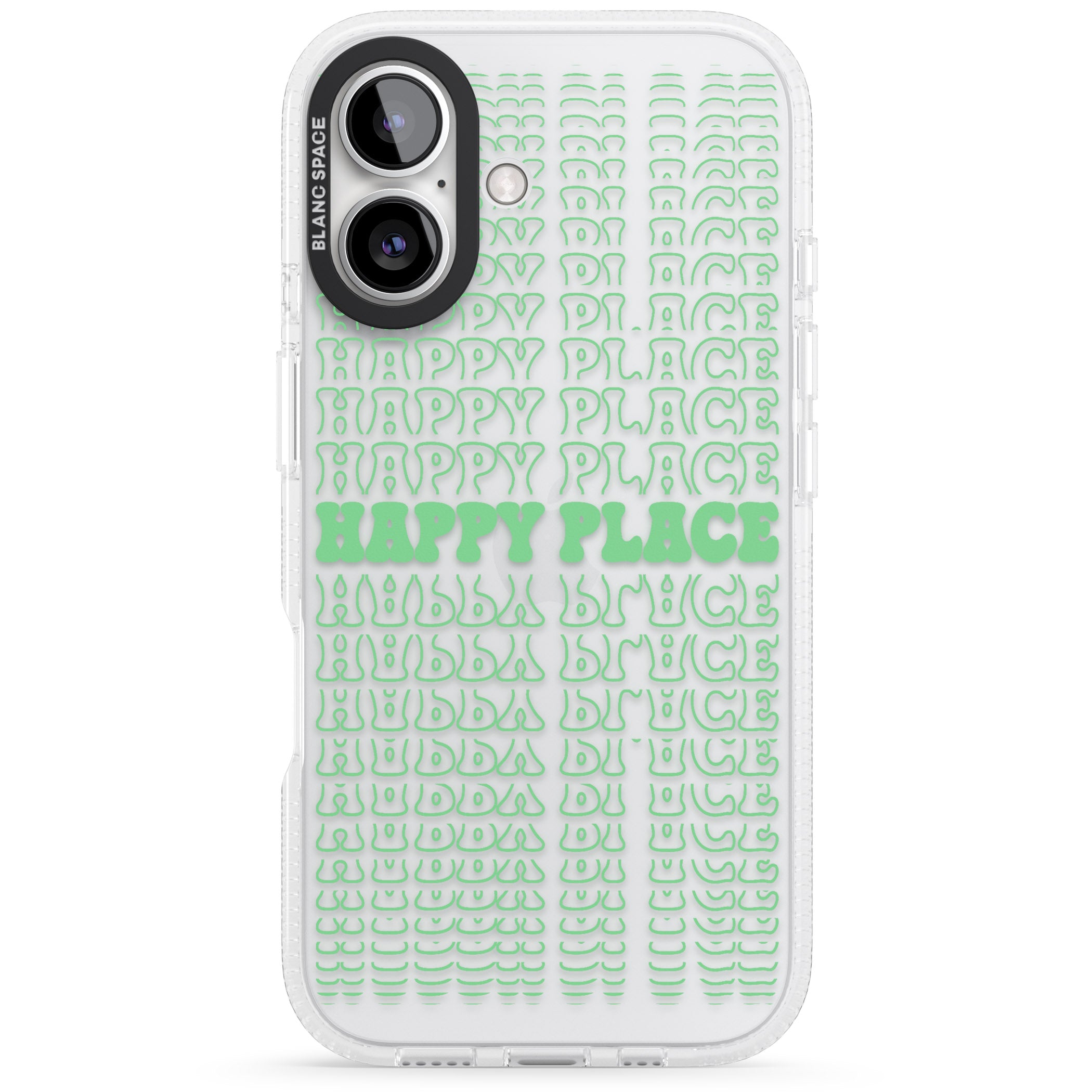 Happy Place (Green) iPhone 16 / 16 Plus Clear Case Impact Air - Blanc Space