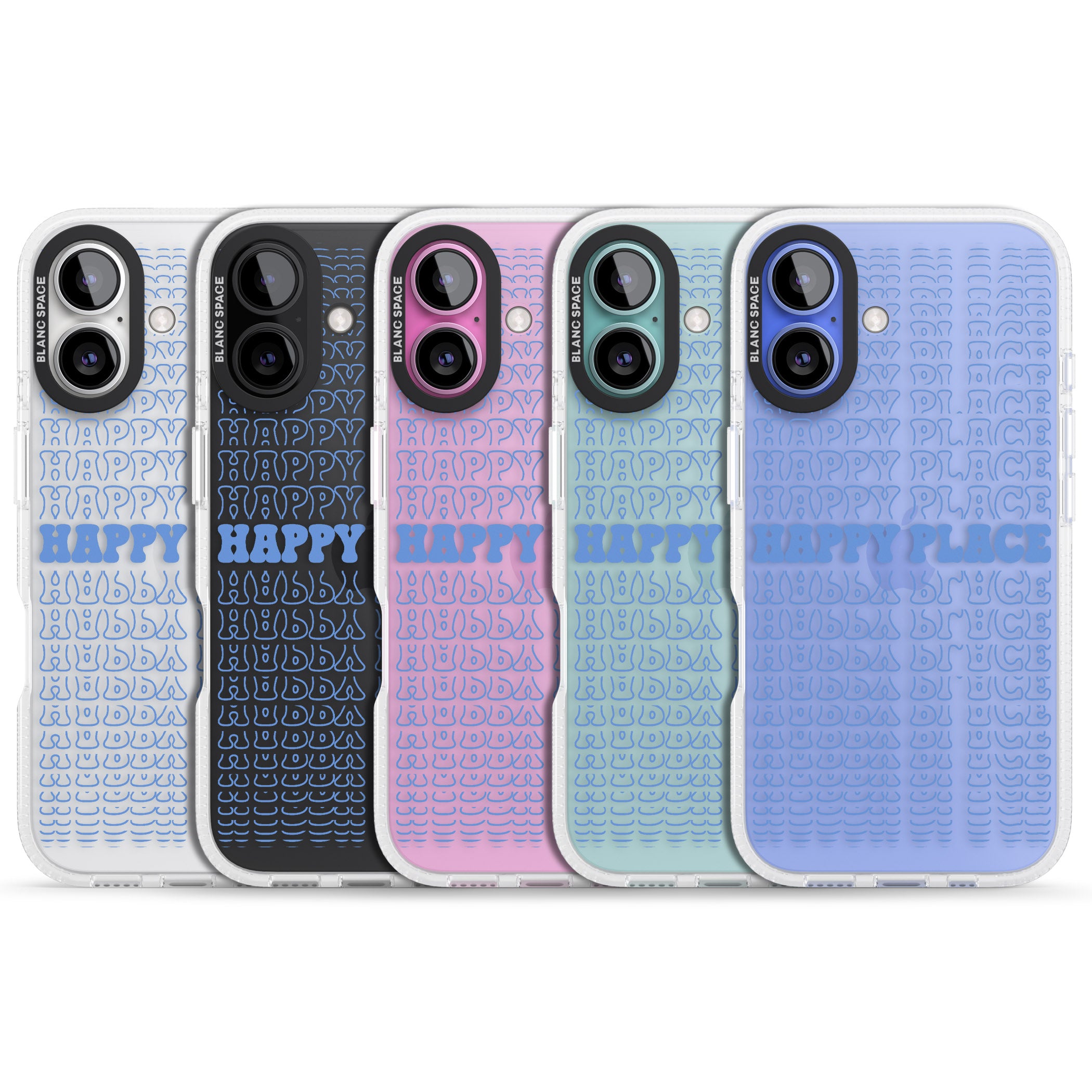 Happy Place (Blue) iPhone 16 / 16 Plus Clear Case Impact Air - Blanc Space