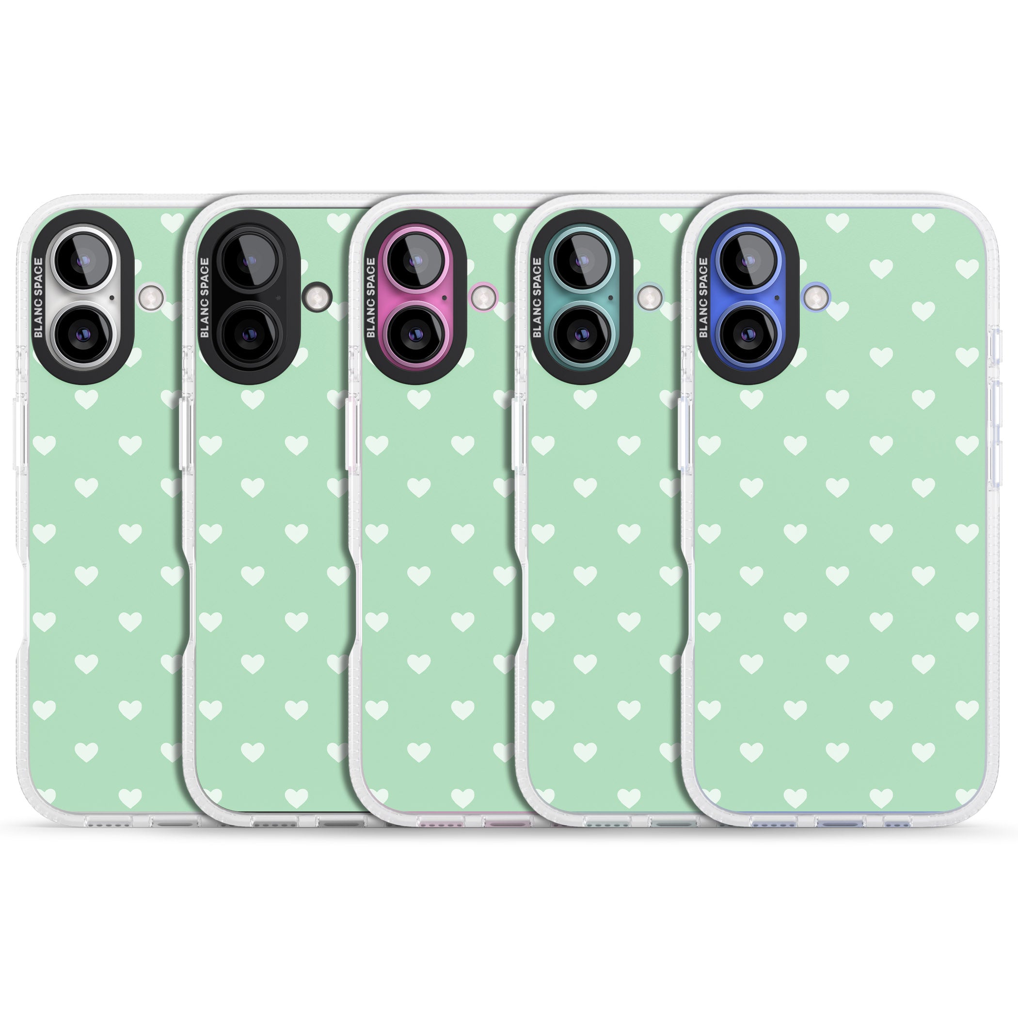 Small Heart Pattern: Green iPhone 16 / 16 Plus Clear Case Impact Air - Blanc Space