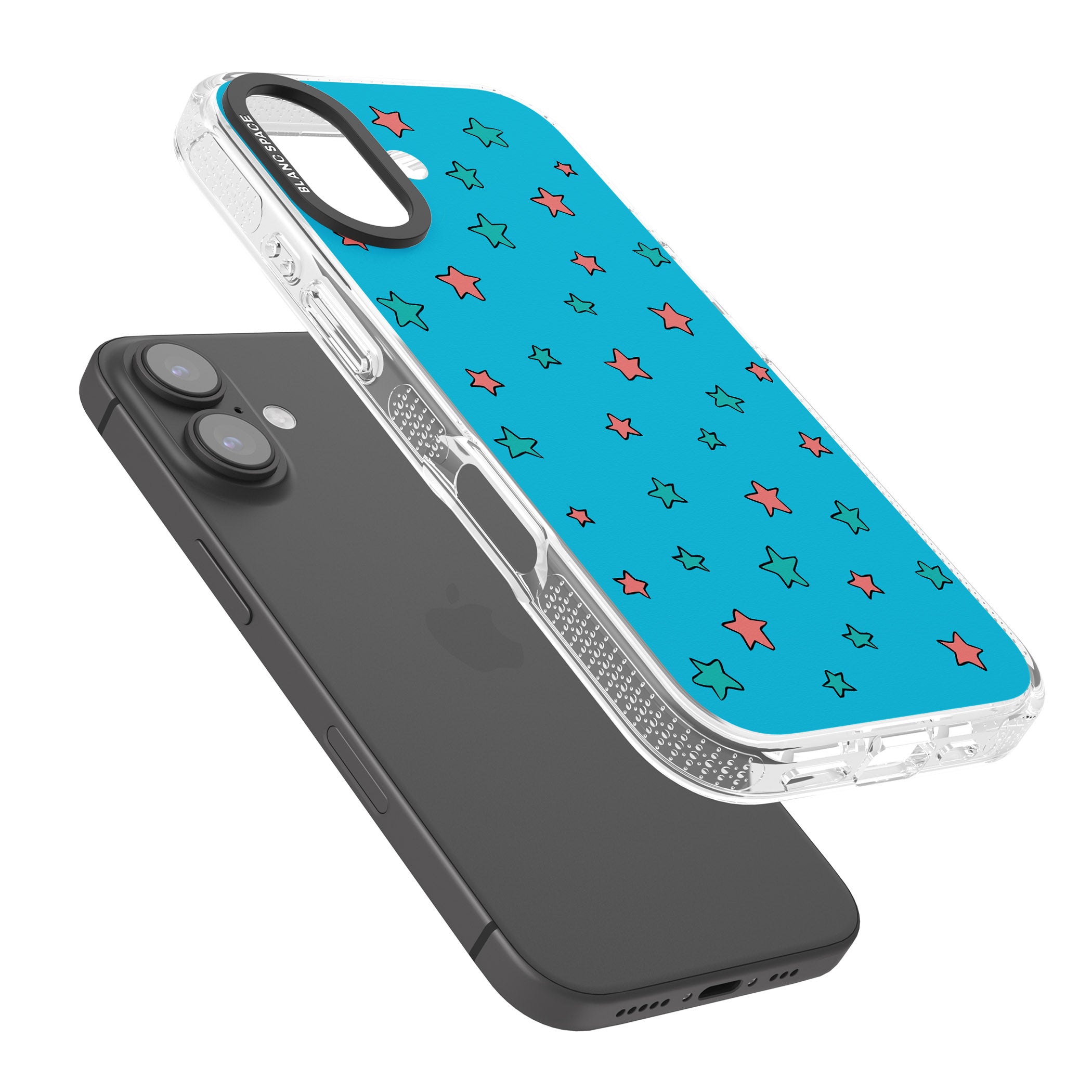 Blue Heartstopper Stars Pattern iPhone 16 / 16 Plus Clear Case Impact Air - Blanc Space
