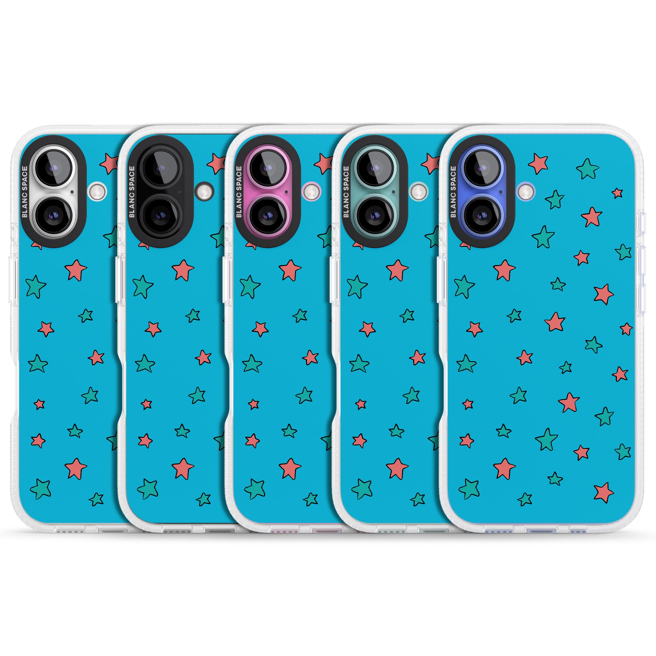 Blue Heartstopper Stars Pattern iPhone 16 / 16 Plus Clear Case Impact Air - Blanc Space