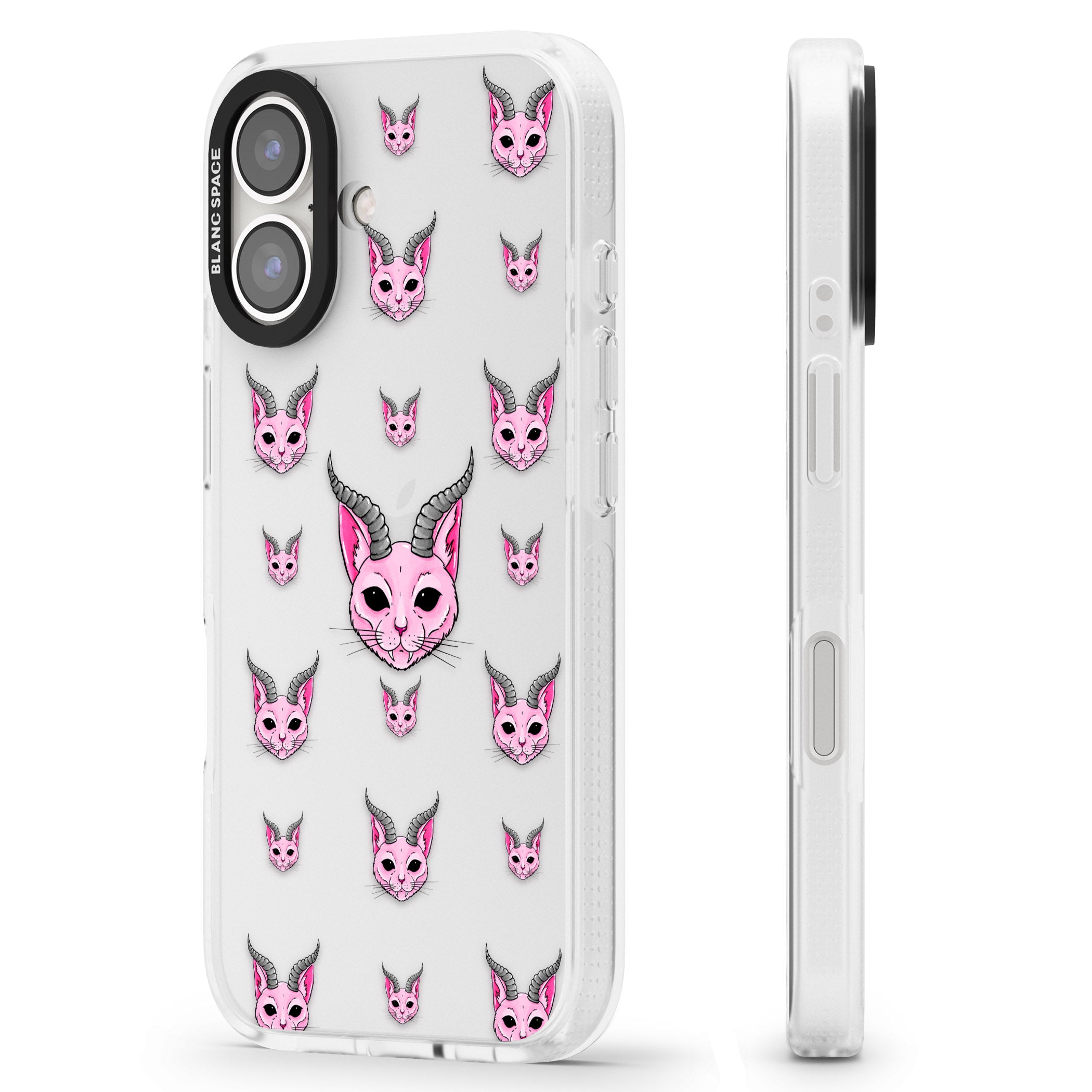 Demon Cat Pattern iPhone 16 / 16 Plus Clear Case Impact Air - Blanc Space