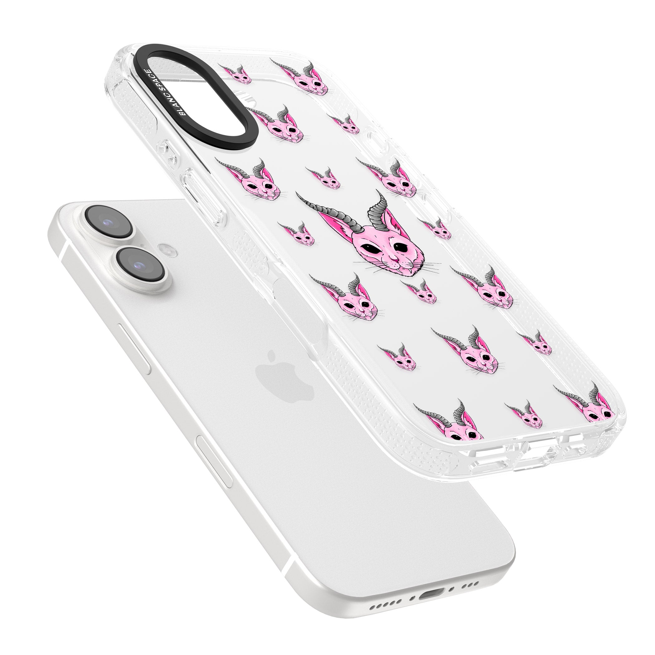 Demon Cat Pattern iPhone 16 / 16 Plus Clear Case Impact Air - Blanc Space