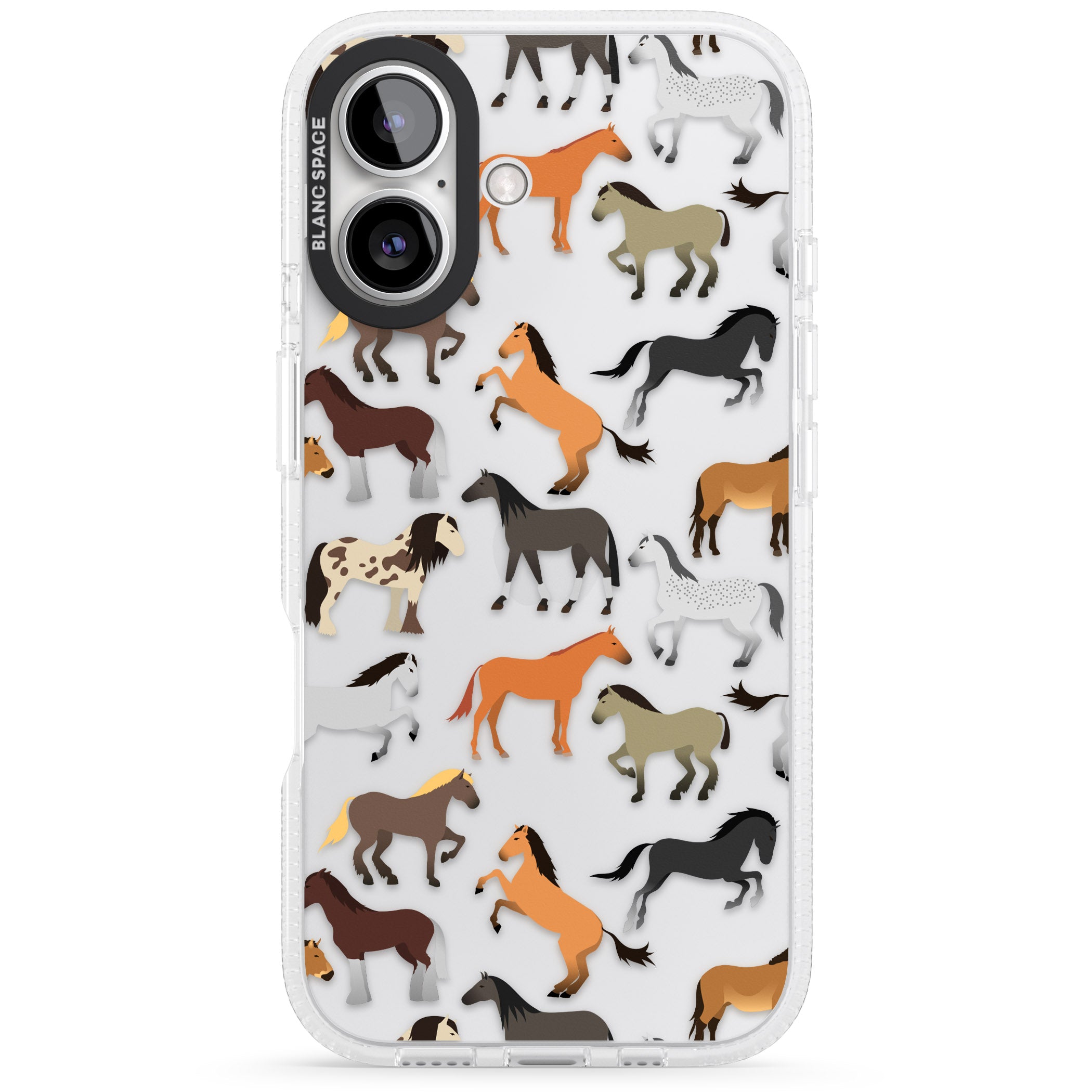 Horse Pattern iPhone 16 / 16 Plus Clear Case Impact Air - Blanc Space