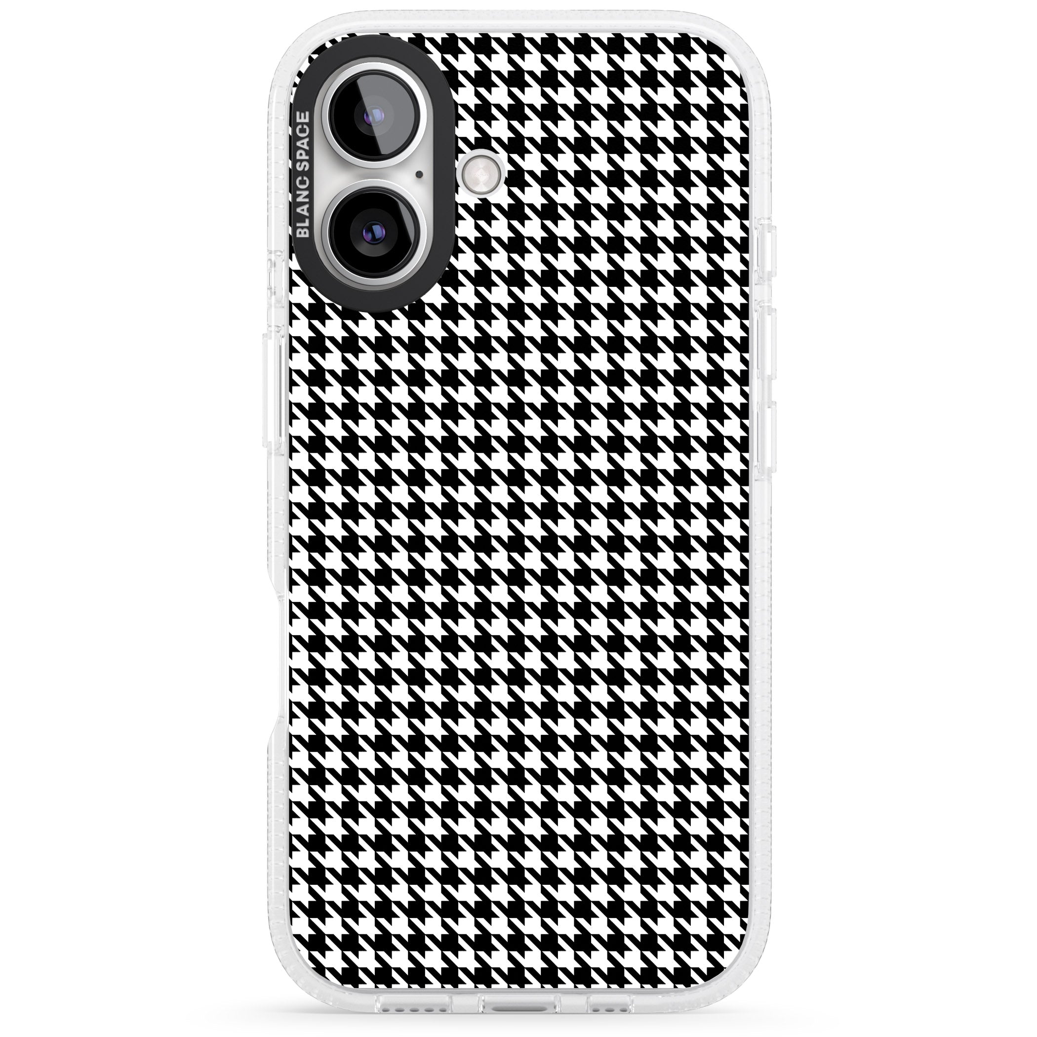 Black Houndstooth Pattern iPhone 16 / 16 Plus Clear Case Impact Air - Blanc Space