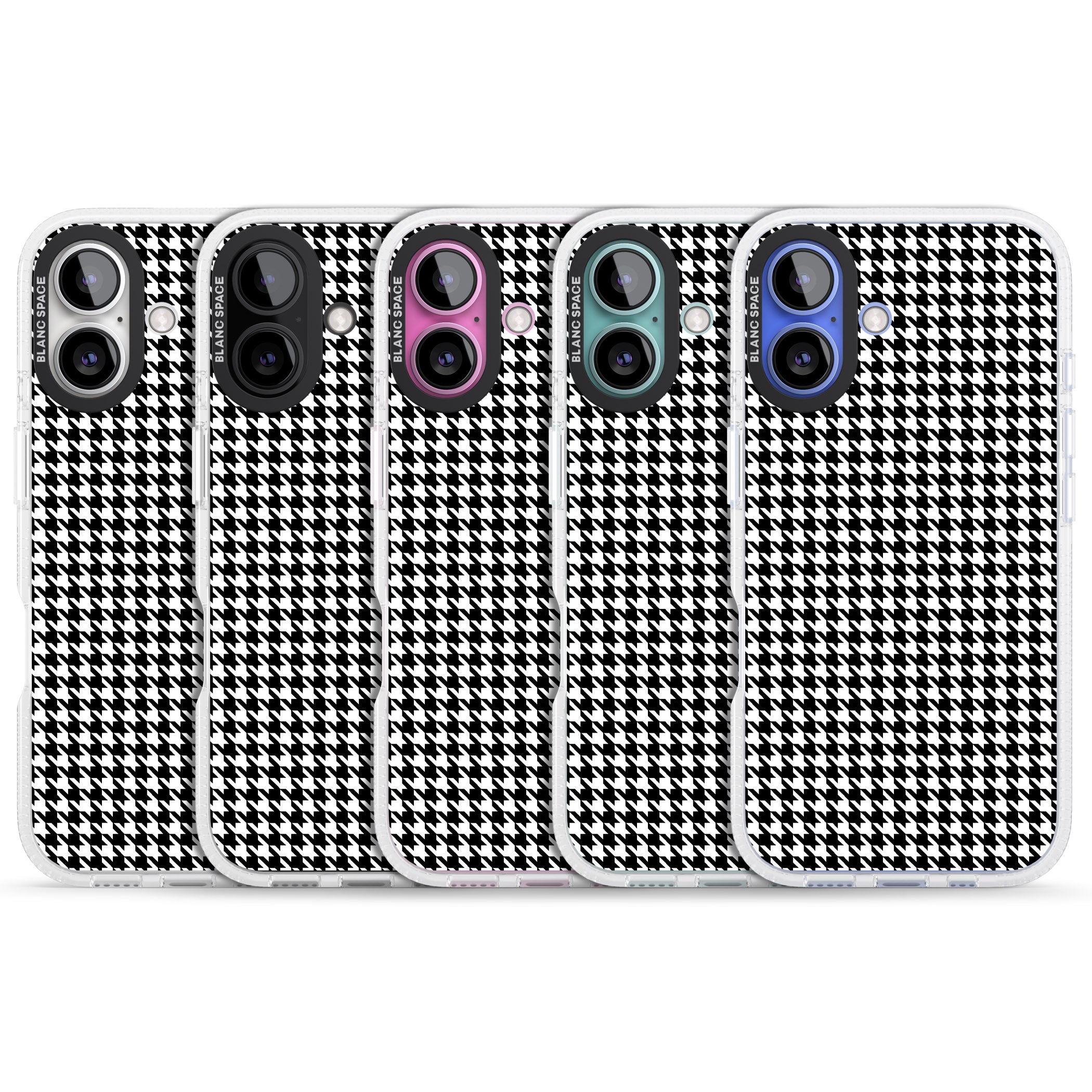 Black Houndstooth Pattern iPhone 16 / 16 Plus Clear Case Impact Air - Blanc Space