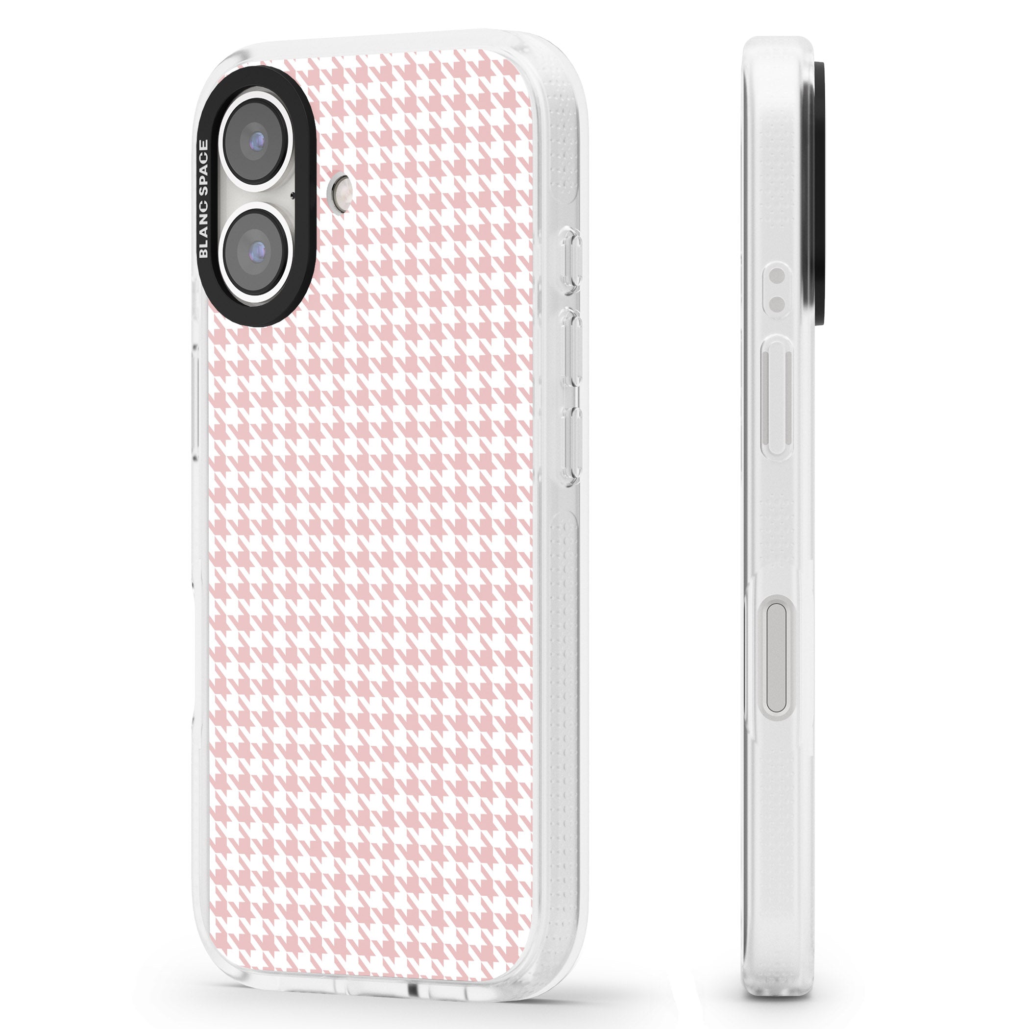 Pink Houndstooth Pattern iPhone 16 / 16 Plus Clear Case Impact Air - Blanc Space