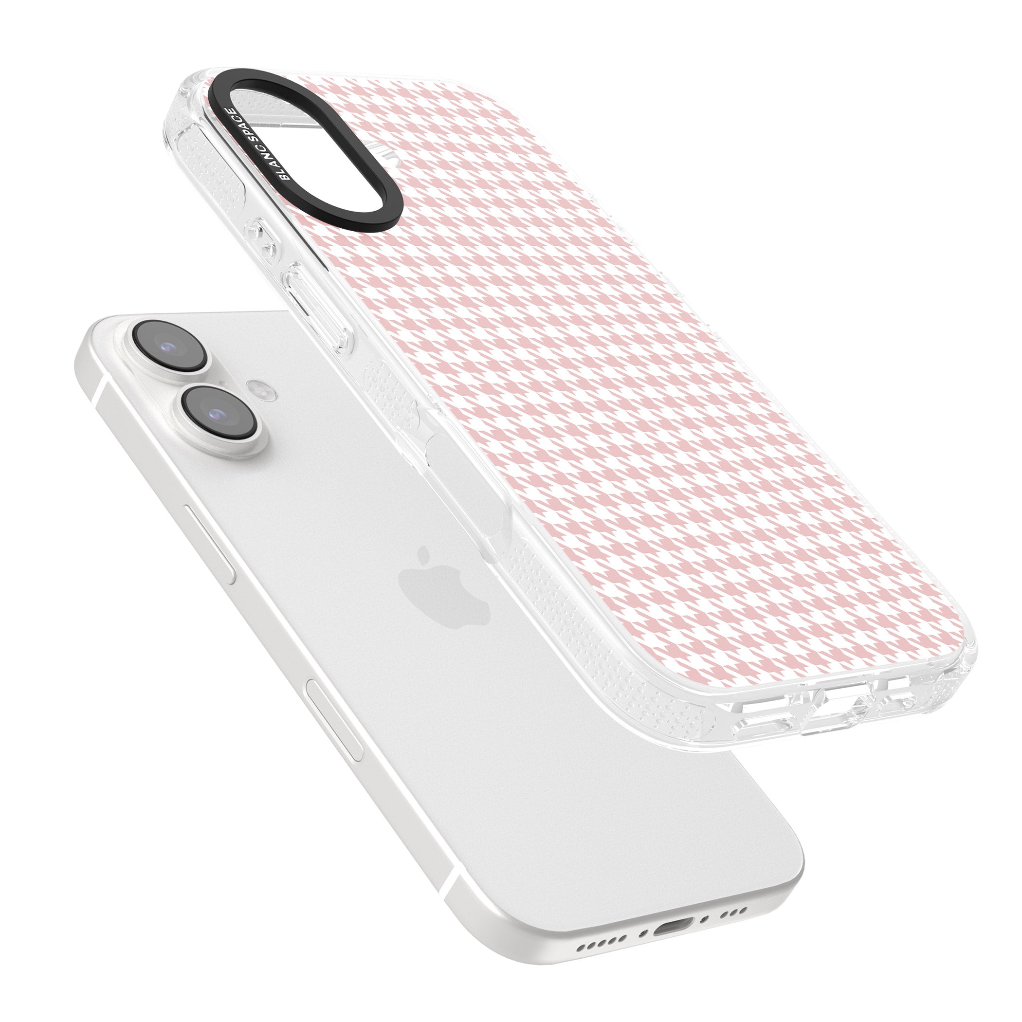 Pink Houndstooth Pattern iPhone 16 / 16 Plus Clear Case Impact Air - Blanc Space
