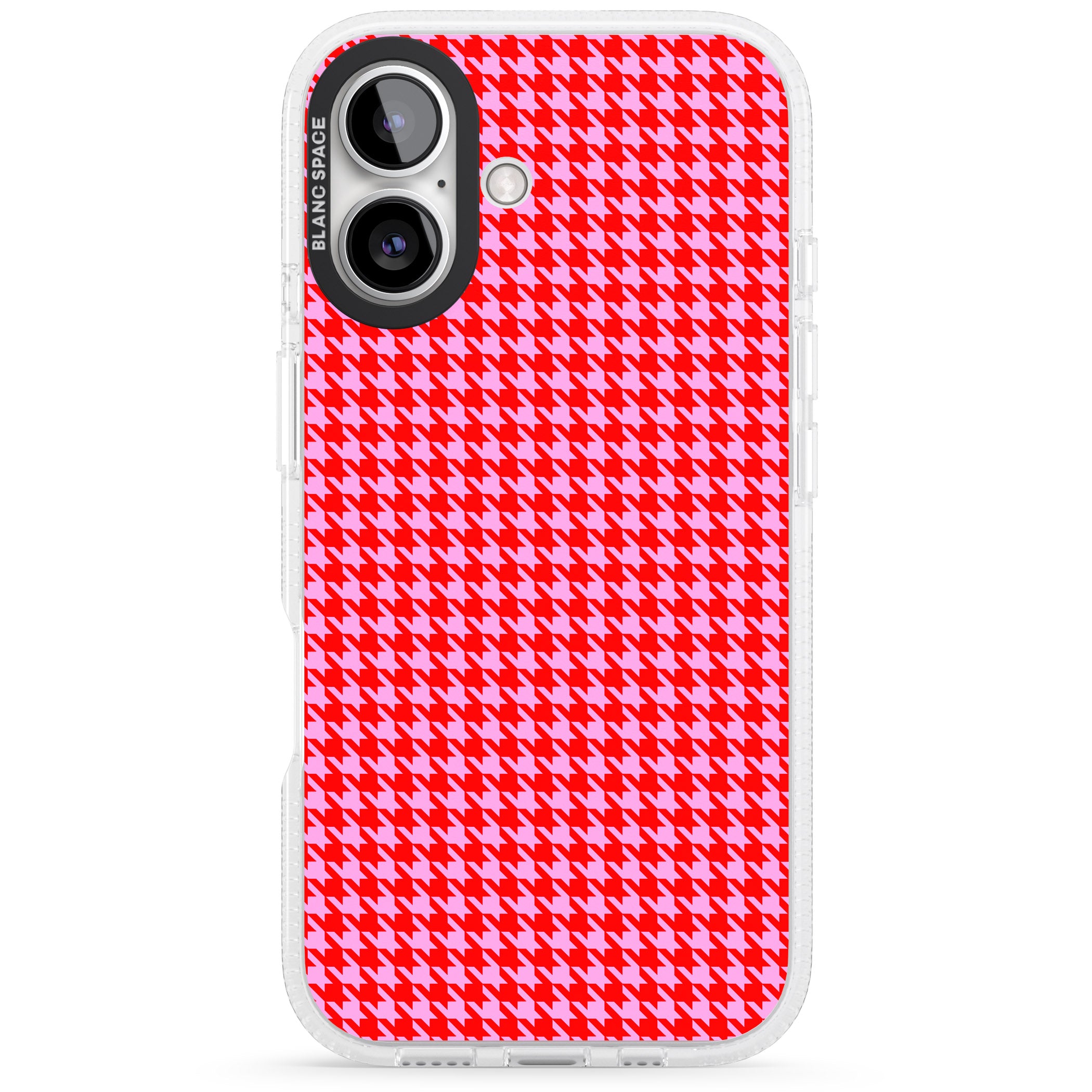 Neon Pink & Red Houndstooth Pattern iPhone 16 / 16 Plus Clear Case Impact Air - Blanc Space