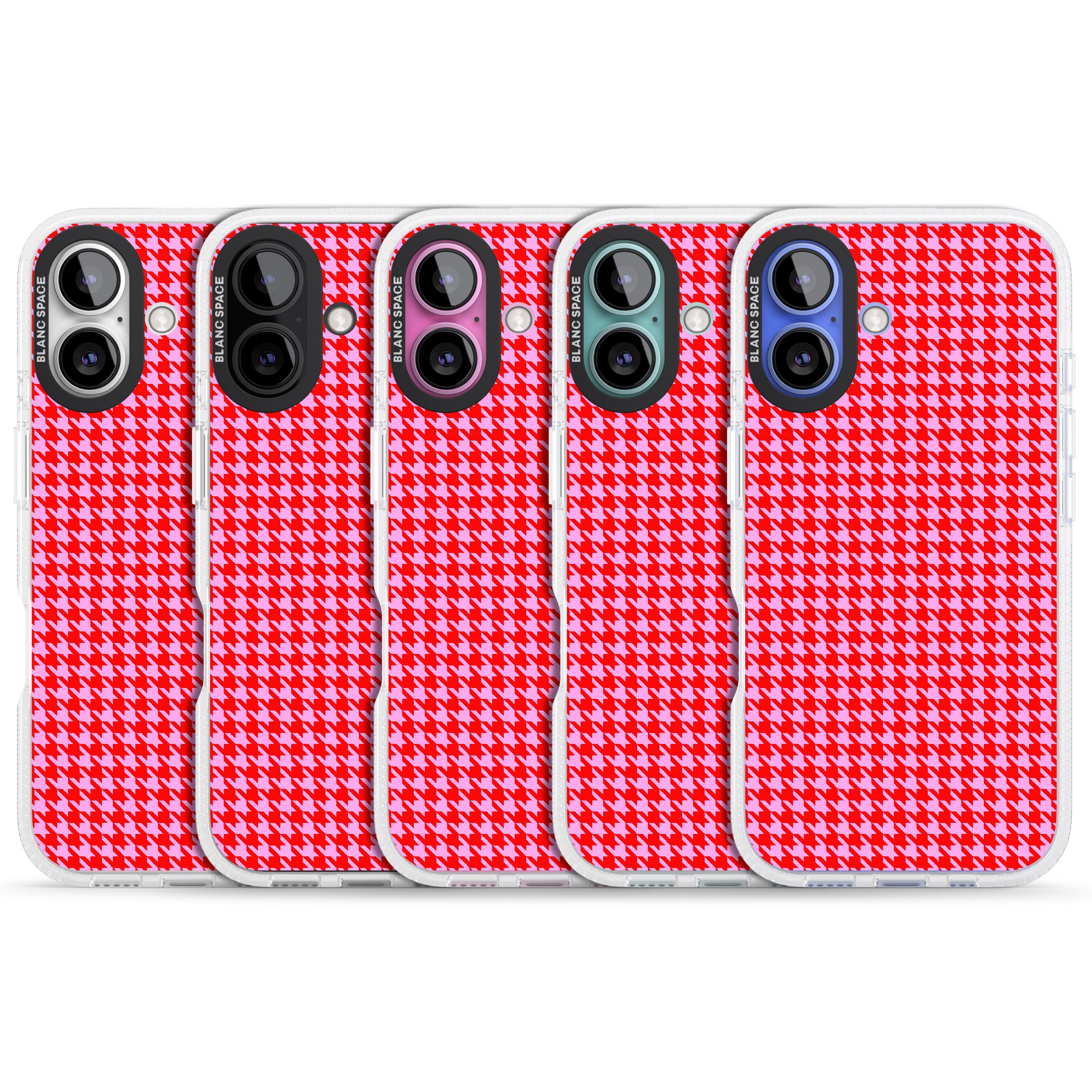 Neon Pink & Red Houndstooth Pattern iPhone 16 / 16 Plus Clear Case Impact Air - Blanc Space