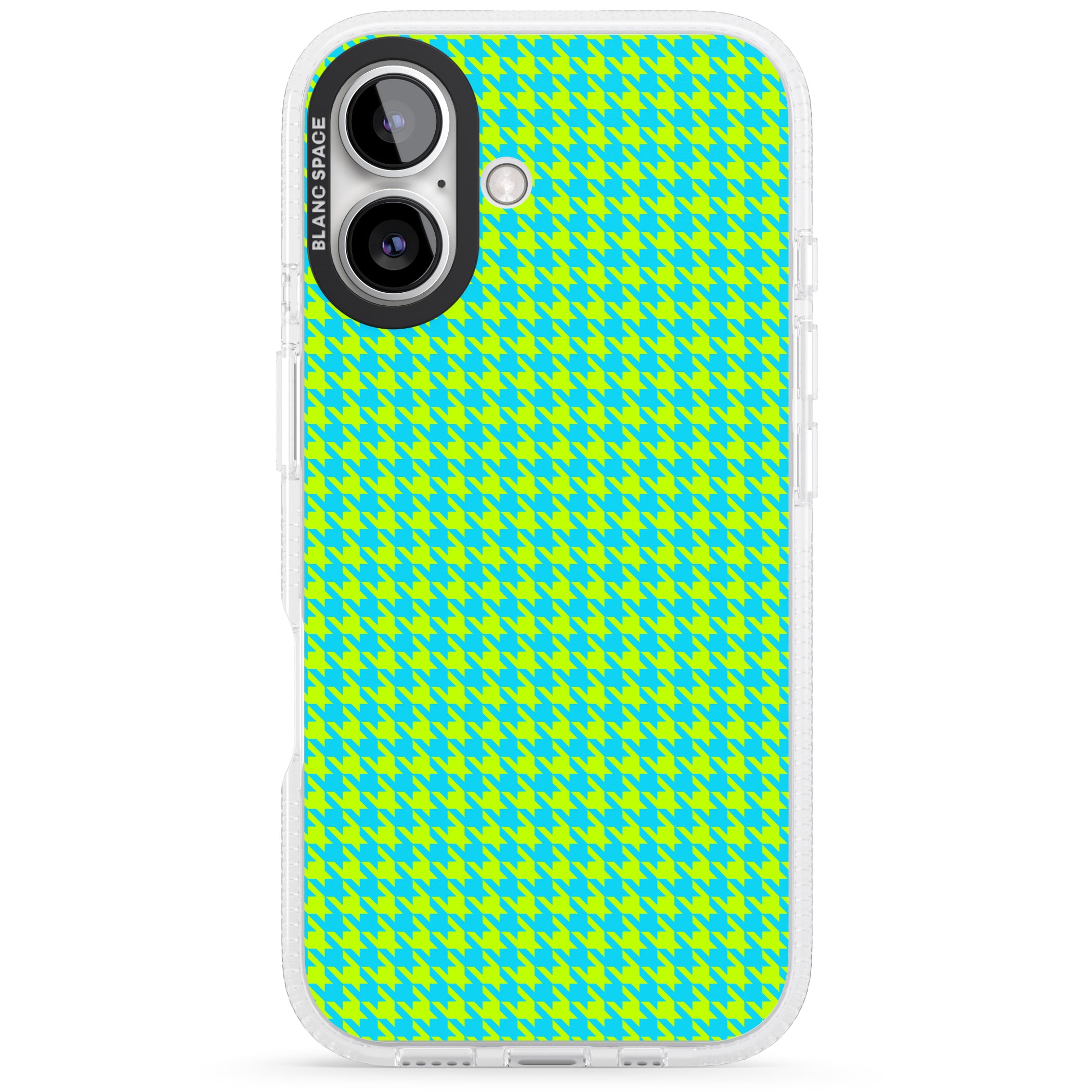 Neon Lime & Turquoise Houndstooth Pattern iPhone 16 / 16 Plus Clear Case Impact Air - Blanc Space