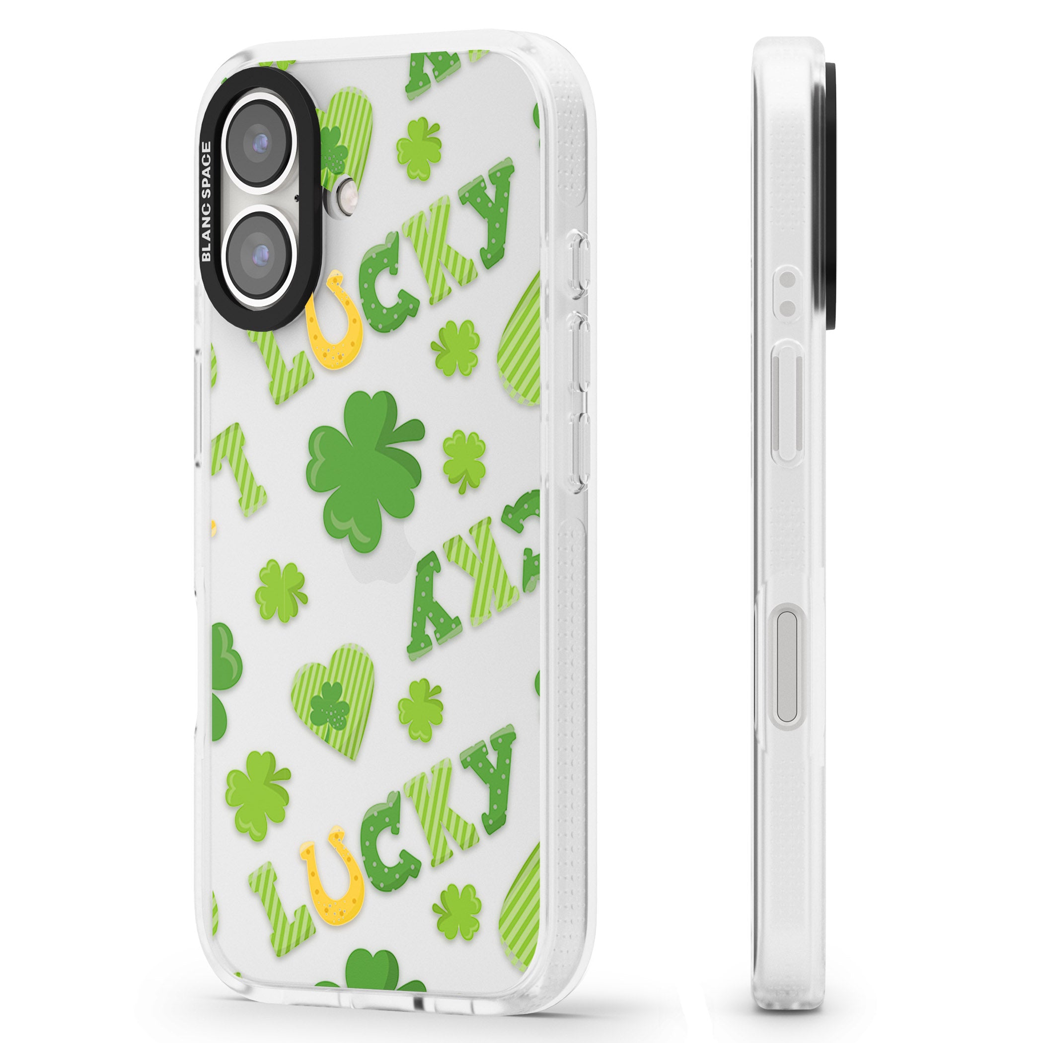 Lucky Irish Clover iPhone 16 / 16 Plus Clear Case Impact Air - Blanc Space