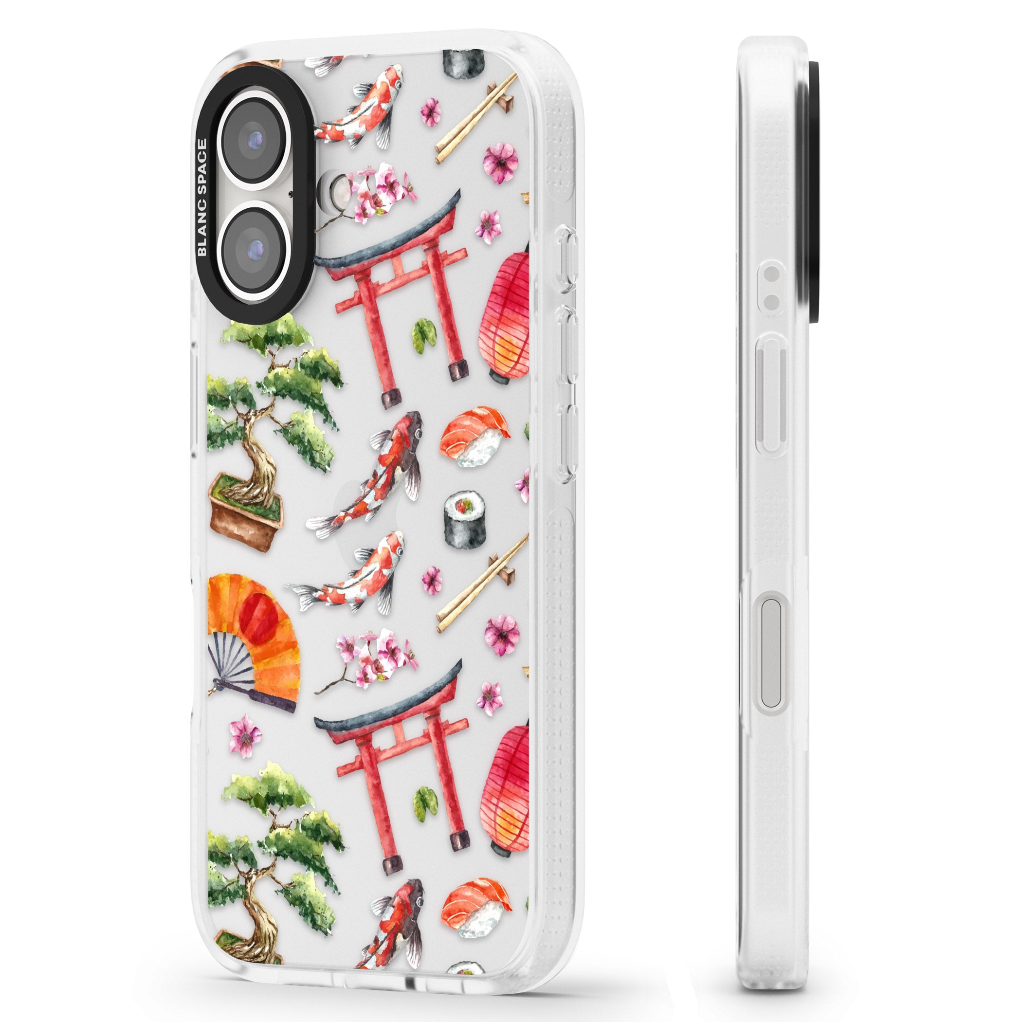 Mixed Japanese Watercolour Pattern iPhone 16 / 16 Plus Clear Case Impact Air - Blanc Space