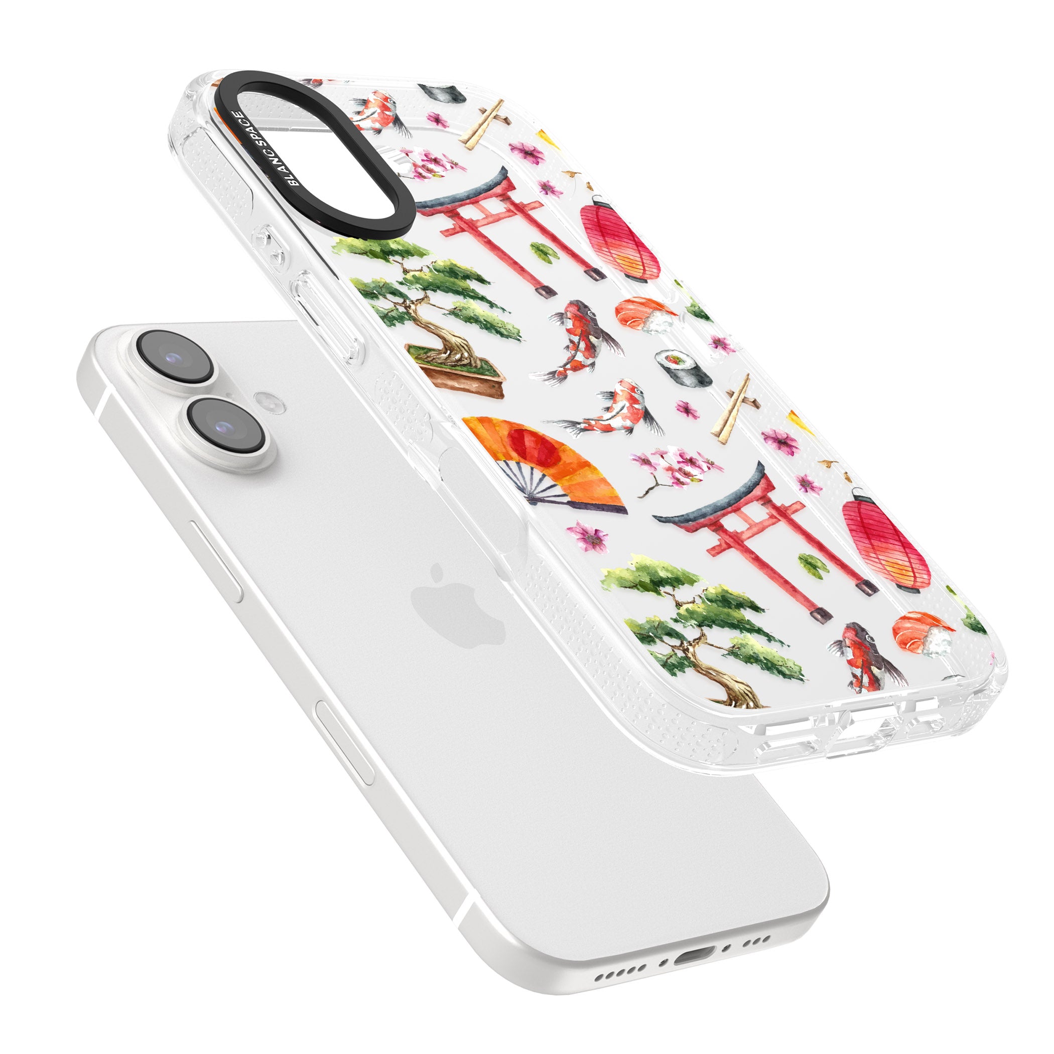 Mixed Japanese Watercolour Pattern iPhone 16 / 16 Plus Clear Case Impact Air - Blanc Space