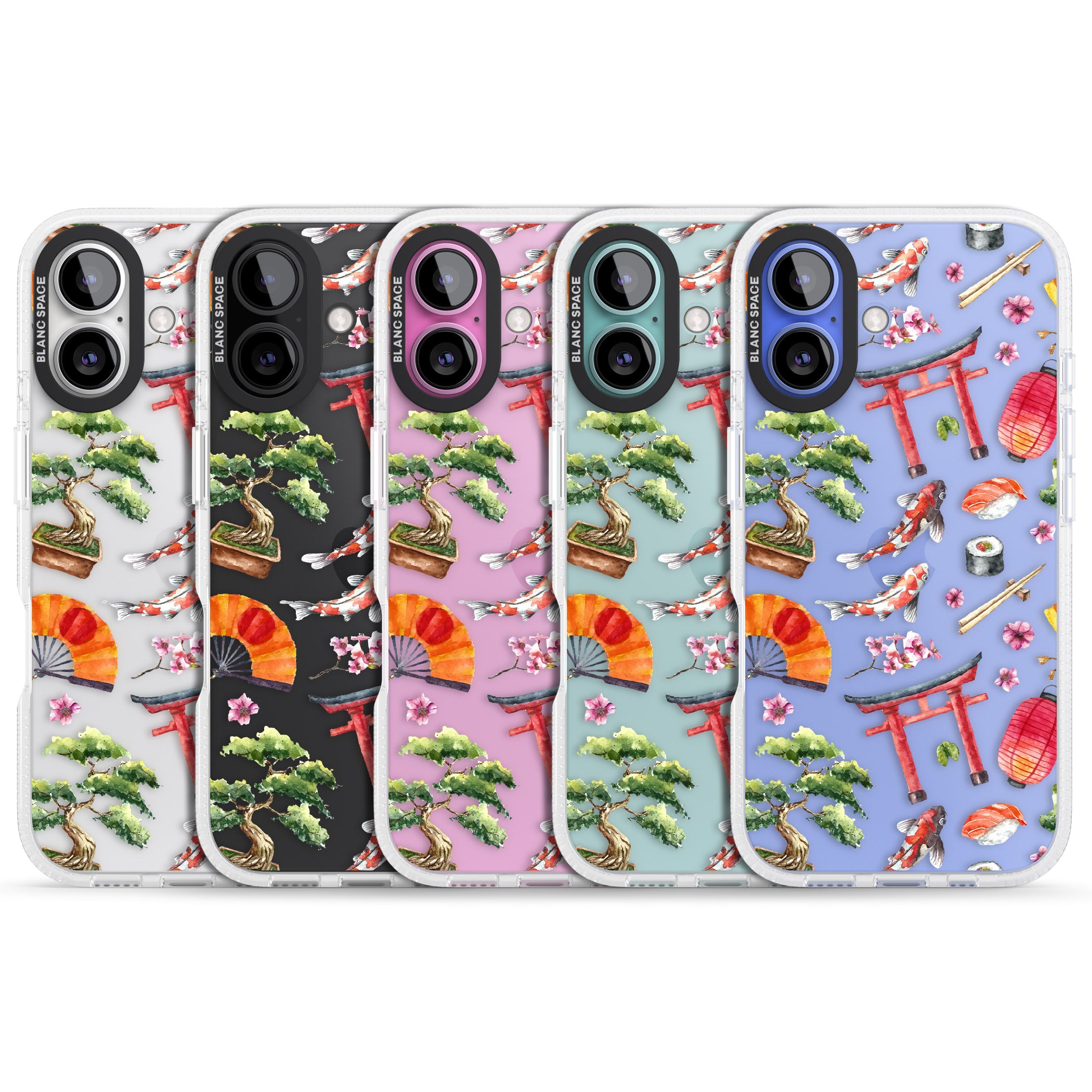 Mixed Japanese Watercolour Pattern iPhone 16 / 16 Plus Clear Case Impact Air - Blanc Space