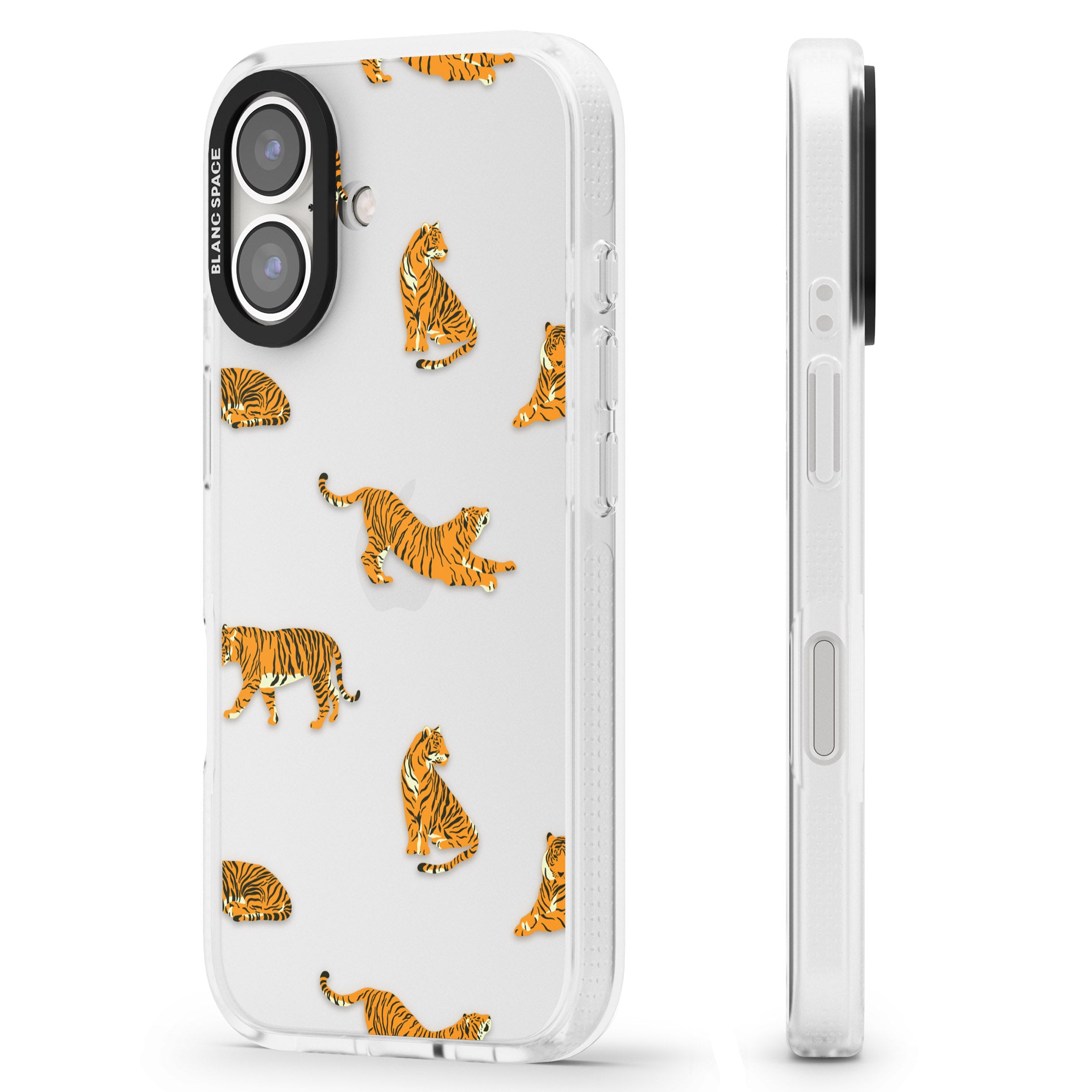 Clear Tiger Jungle Cat Pattern iPhone 16 / 16 Plus Clear Case Impact Air - Blanc Space