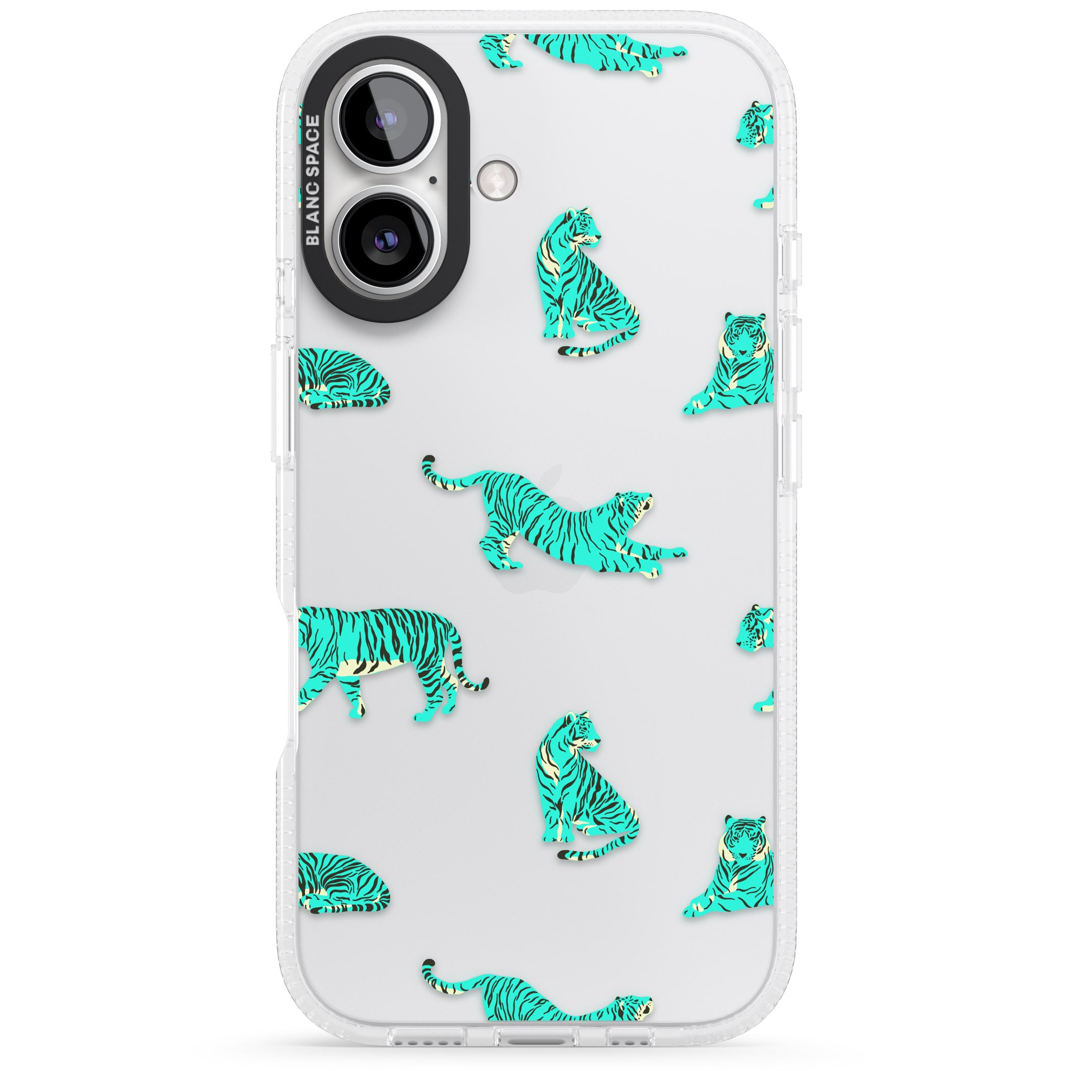 Turquoise Tiger Jungle Cat Pattern iPhone 16 / 16 Plus Clear Case Impact Air - Blanc Space