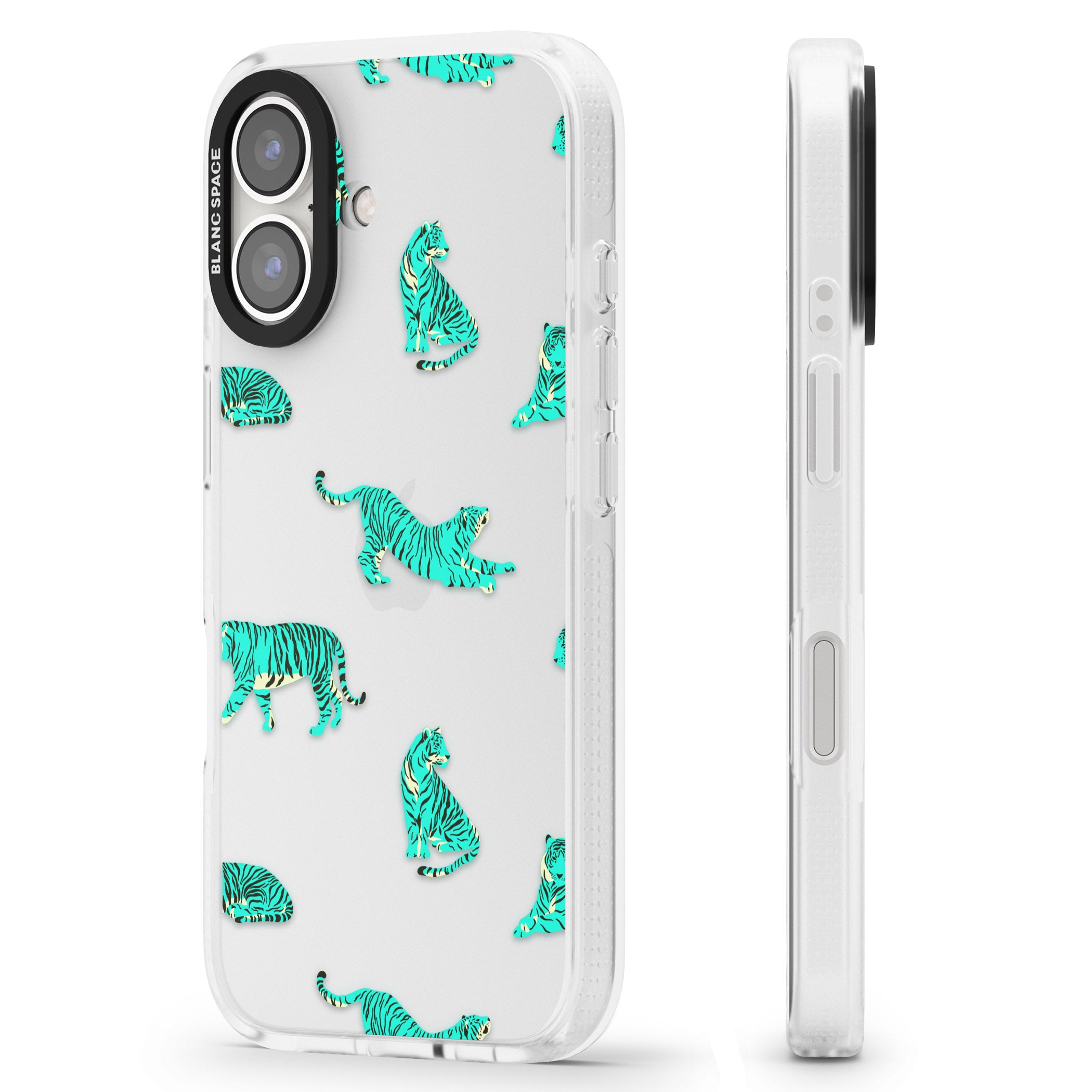 Turquoise Tiger Jungle Cat Pattern iPhone 16 / 16 Plus Clear Case Impact Air - Blanc Space