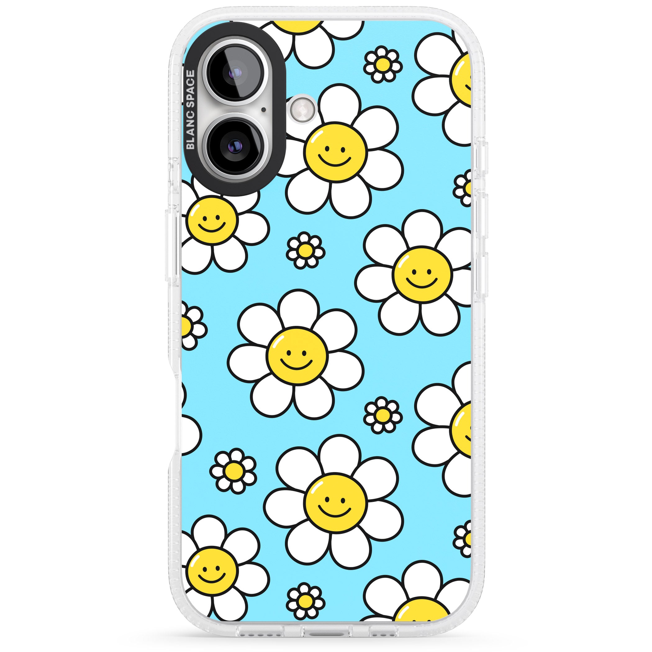 Daisy Faces Kawaii Pattern iPhone 16 / 16 Plus Clear Case Impact Air - Blanc Space