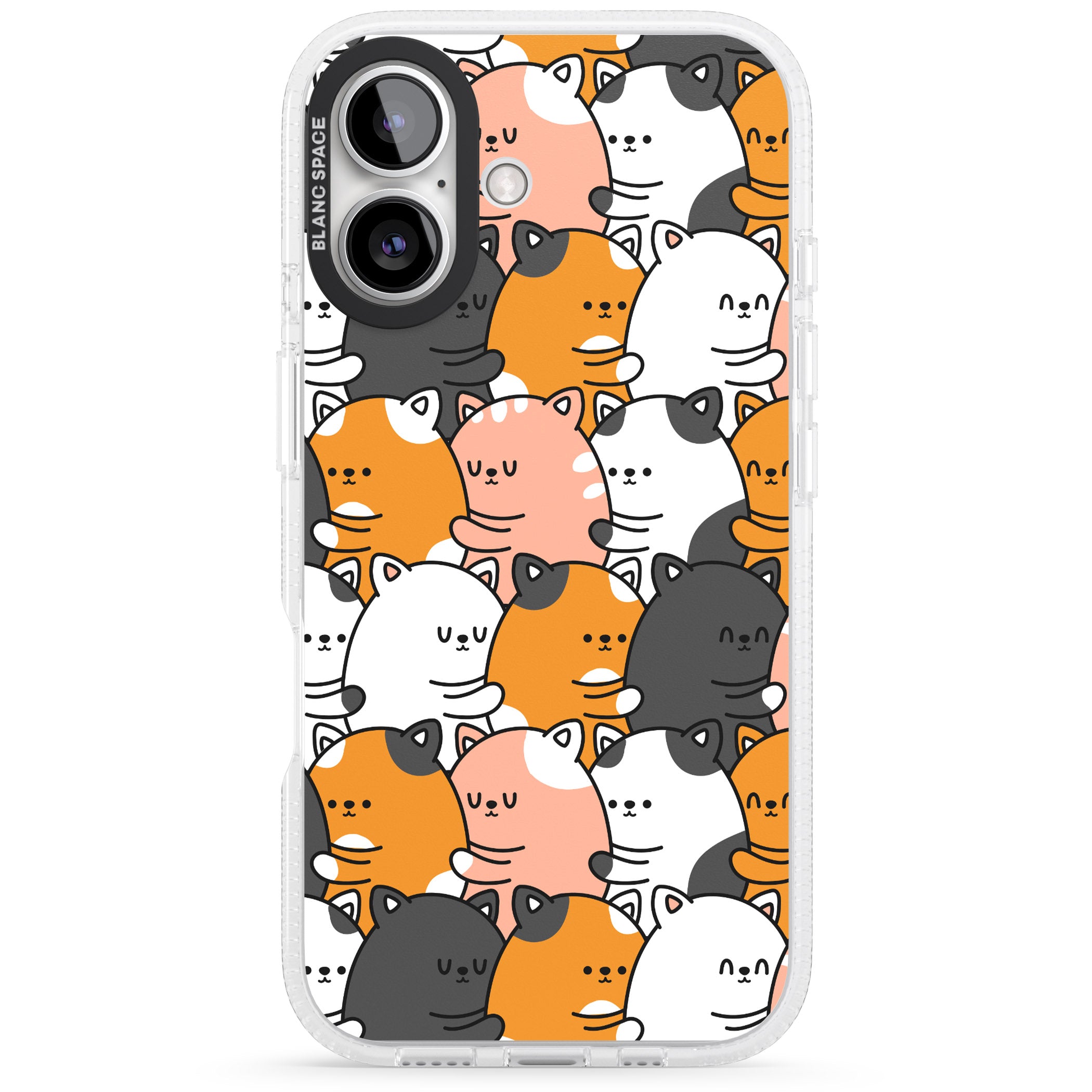 Spooning Cats Kawaii Pattern iPhone 16 / 16 Plus Clear Case Impact Air - Blanc Space
