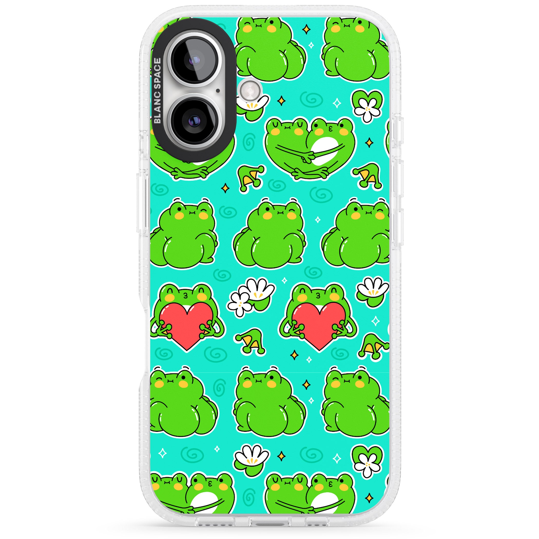 Frog Booty Kawaii Pattern iPhone 16 / 16 Plus Clear Case Impact Air - Blanc Space