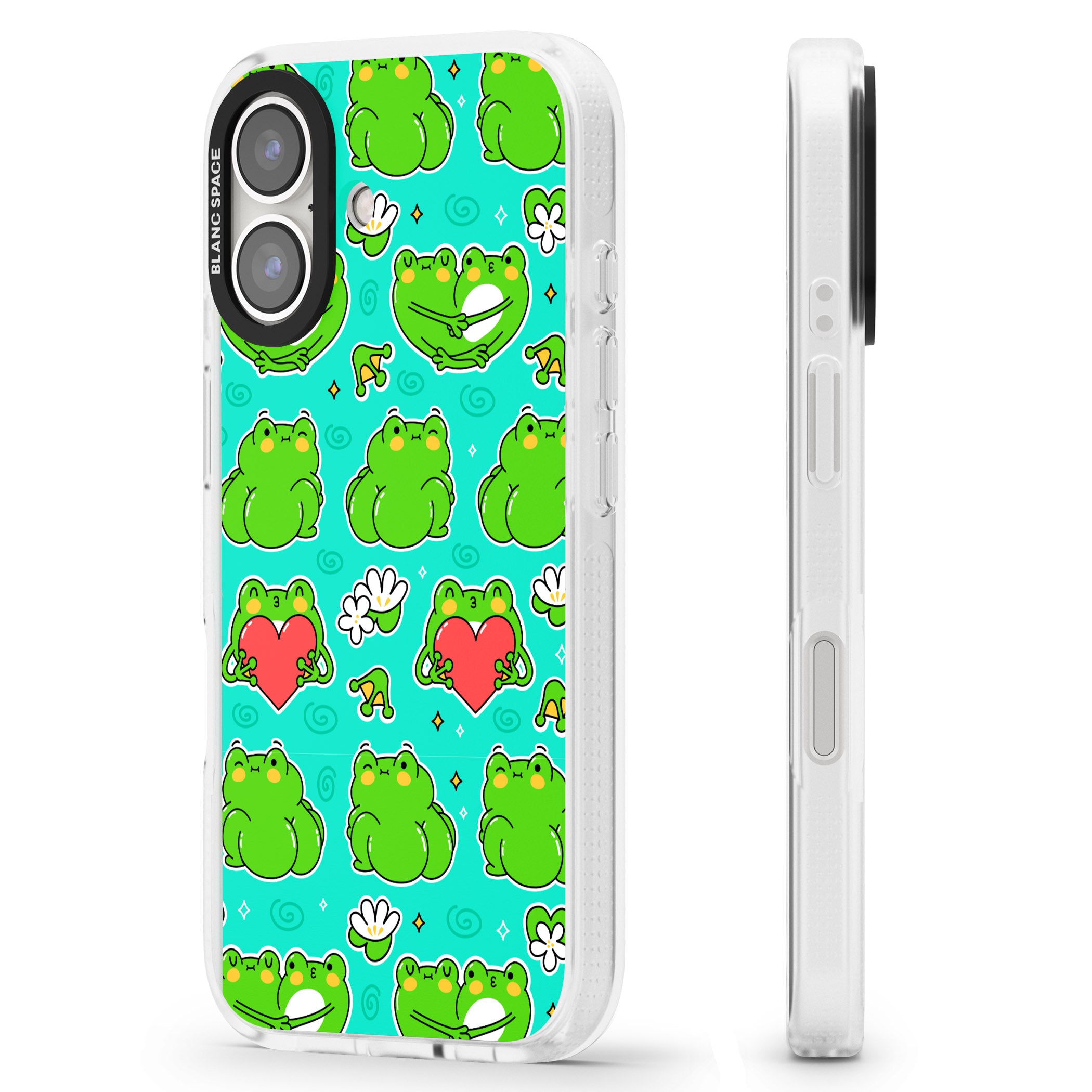 Frog Booty Kawaii Pattern iPhone 16 / 16 Plus Clear Case Impact Air - Blanc Space
