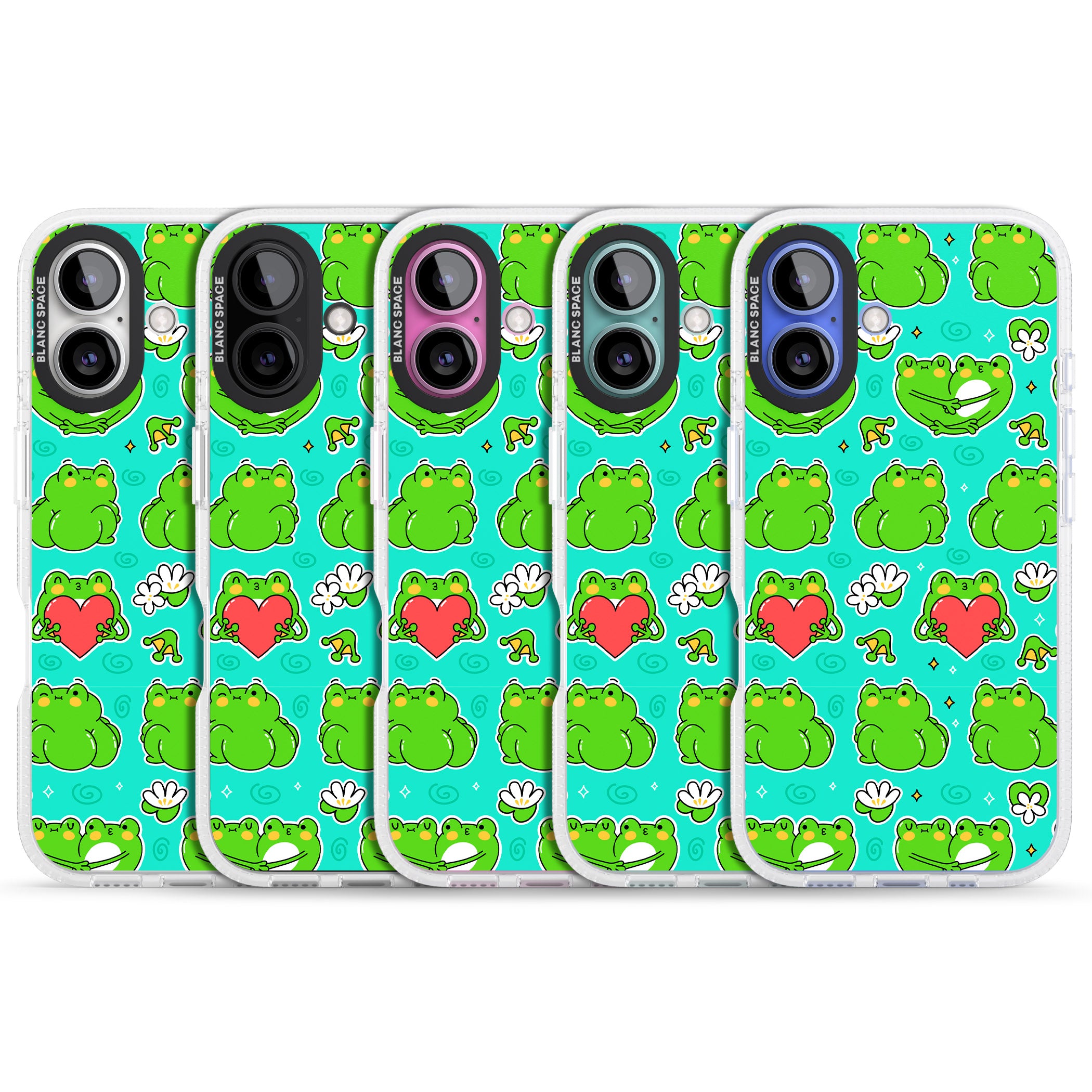 Frog Booty Kawaii Pattern iPhone 16 / 16 Plus Clear Case Impact Air - Blanc Space