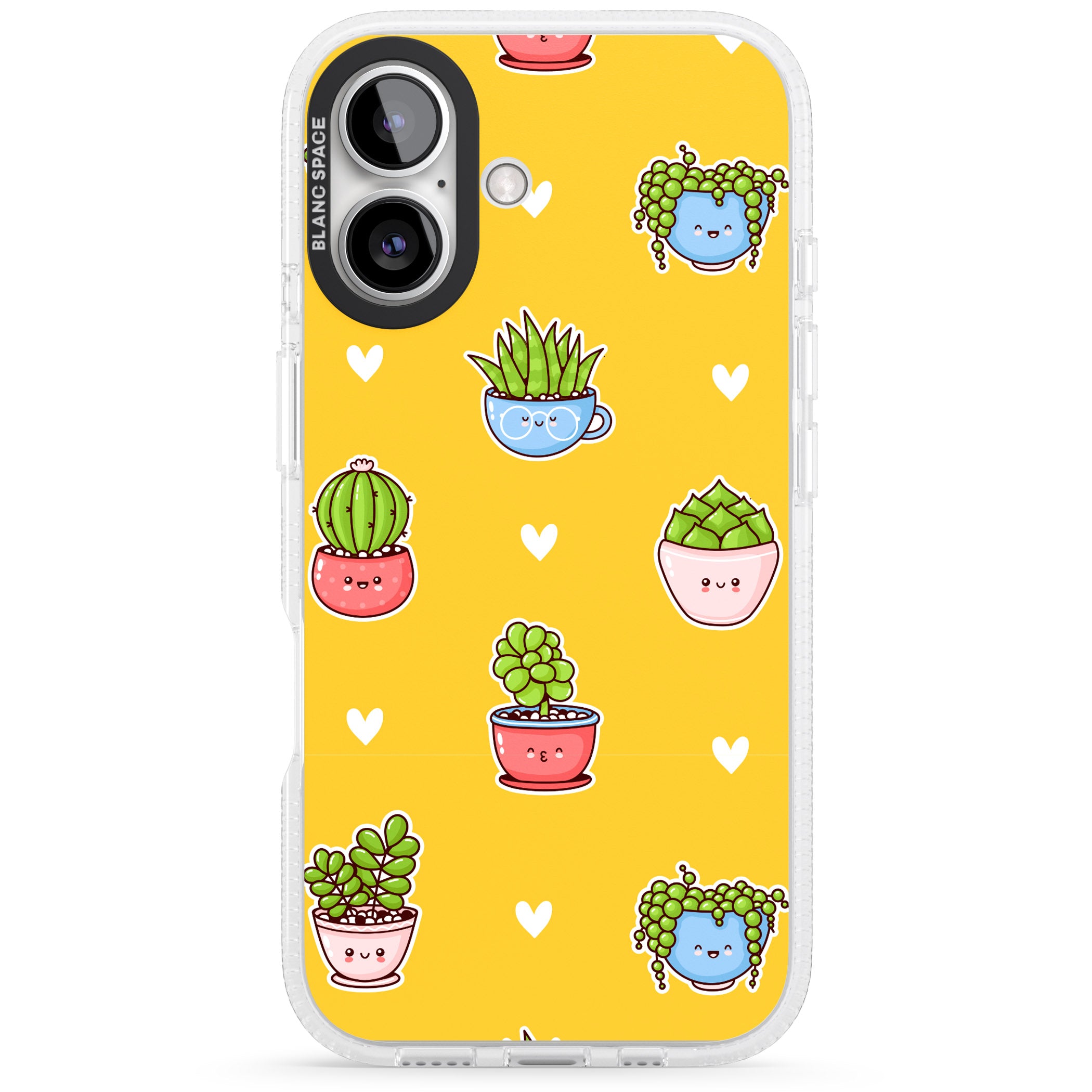 Plant Faces Kawaii Pattern iPhone 16 / 16 Plus Clear Case Impact Air - Blanc Space