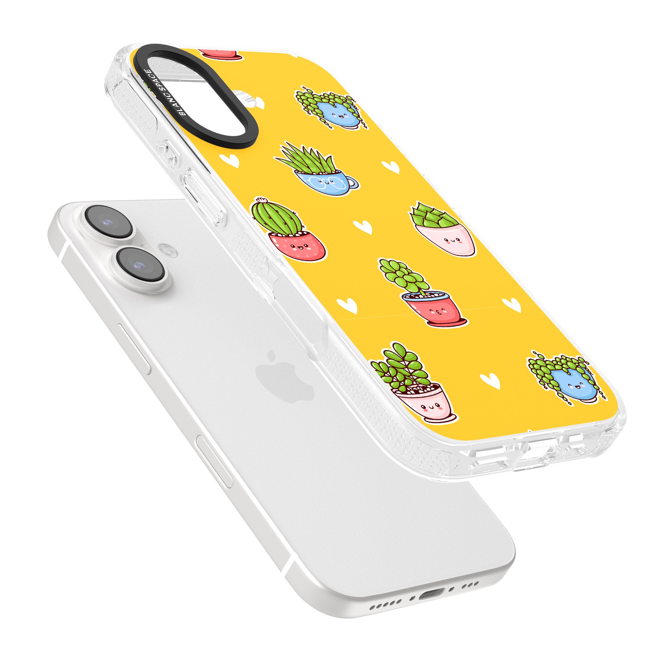 Plant Faces Kawaii Pattern iPhone 16 / 16 Plus Clear Case Impact Air - Blanc Space