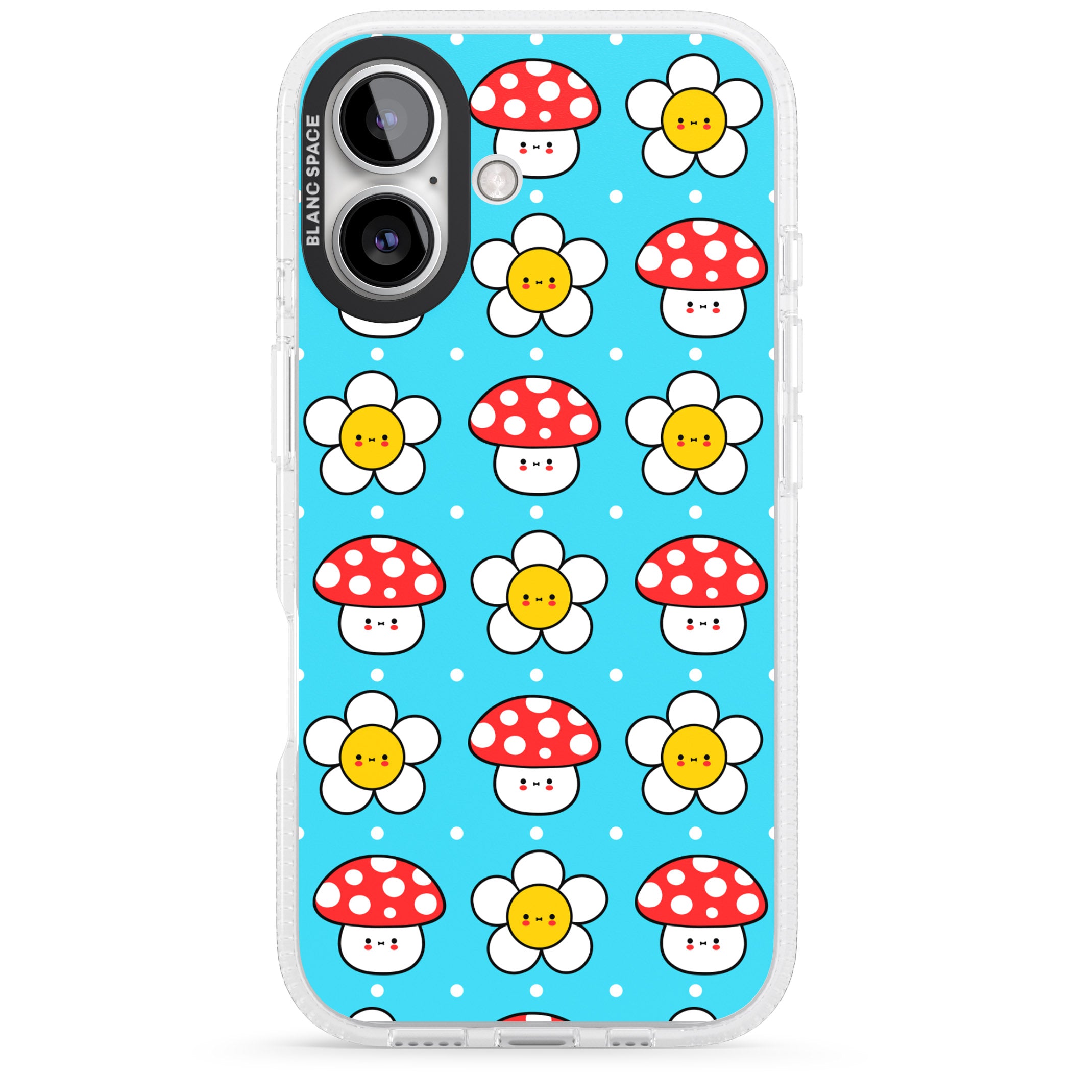 Shroom Bunnies Kawaii Pattern iPhone 16 / 16 Plus Clear Case Impact Air - Blanc Space