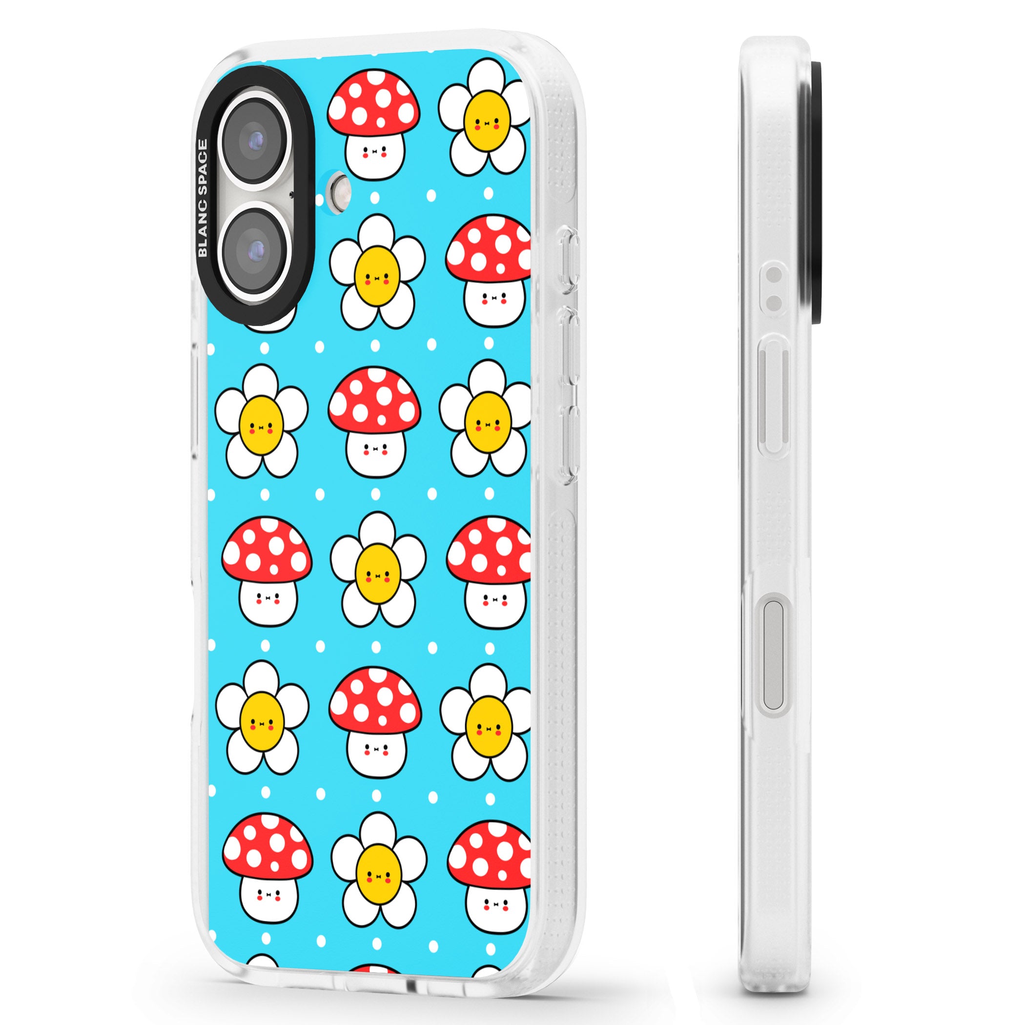 Shroom Bunnies Kawaii Pattern iPhone 16 / 16 Plus Clear Case Impact Air - Blanc Space