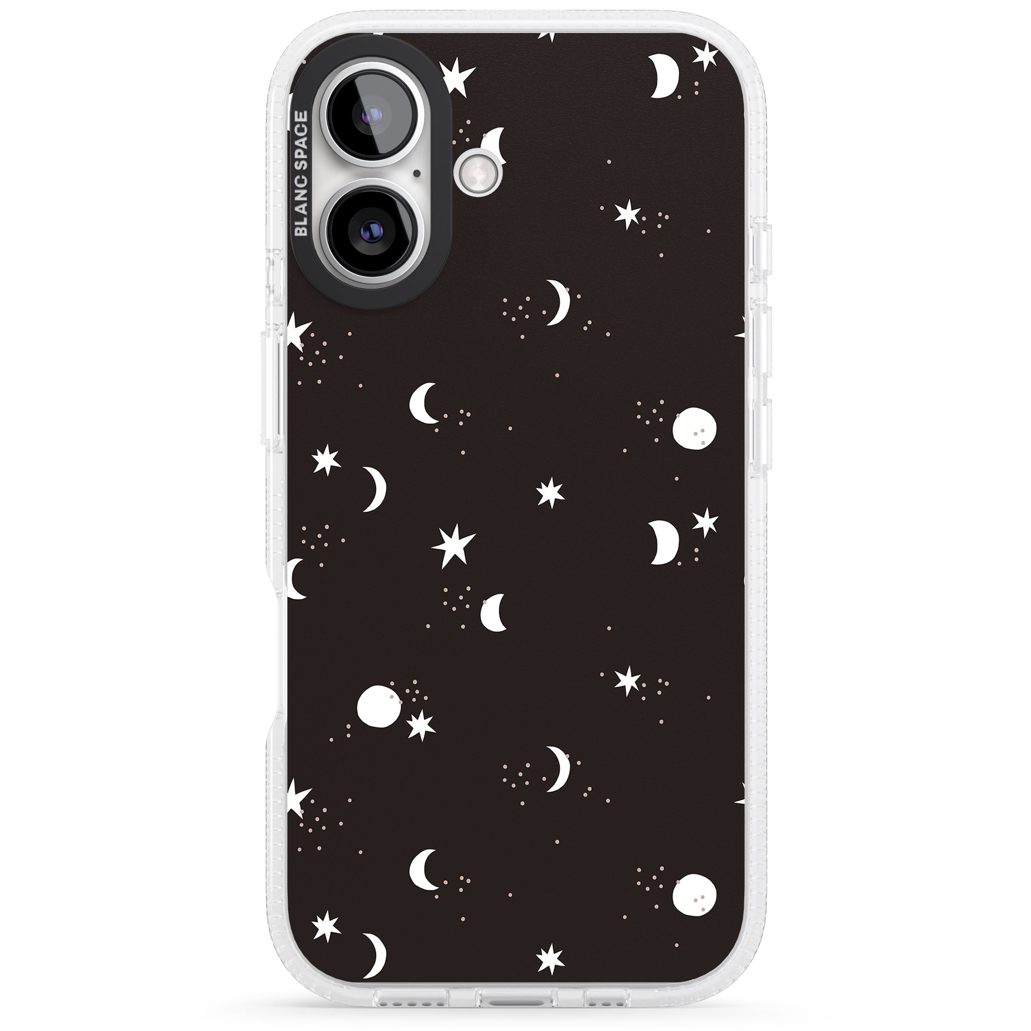 Funky Moons & Stars iPhone 16 / 16 Plus Clear Case Impact Air - Blanc Space