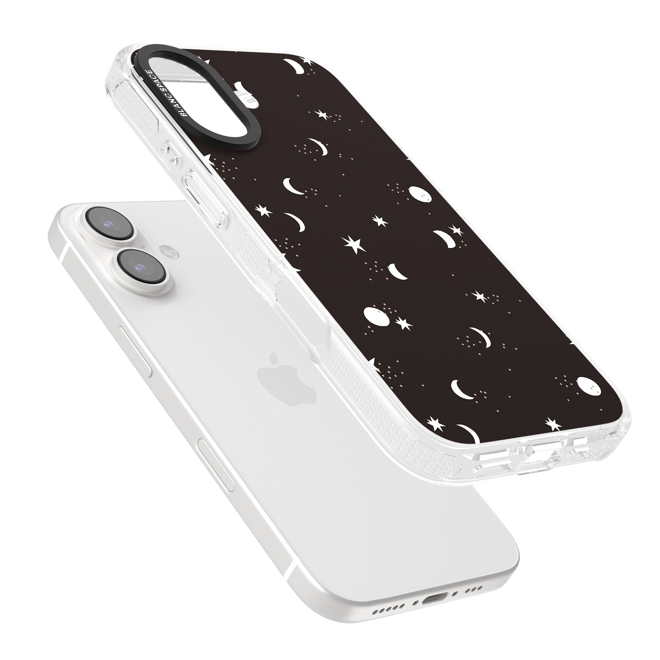 Funky Moons & Stars iPhone 16 / 16 Plus Clear Case Impact Air - Blanc Space