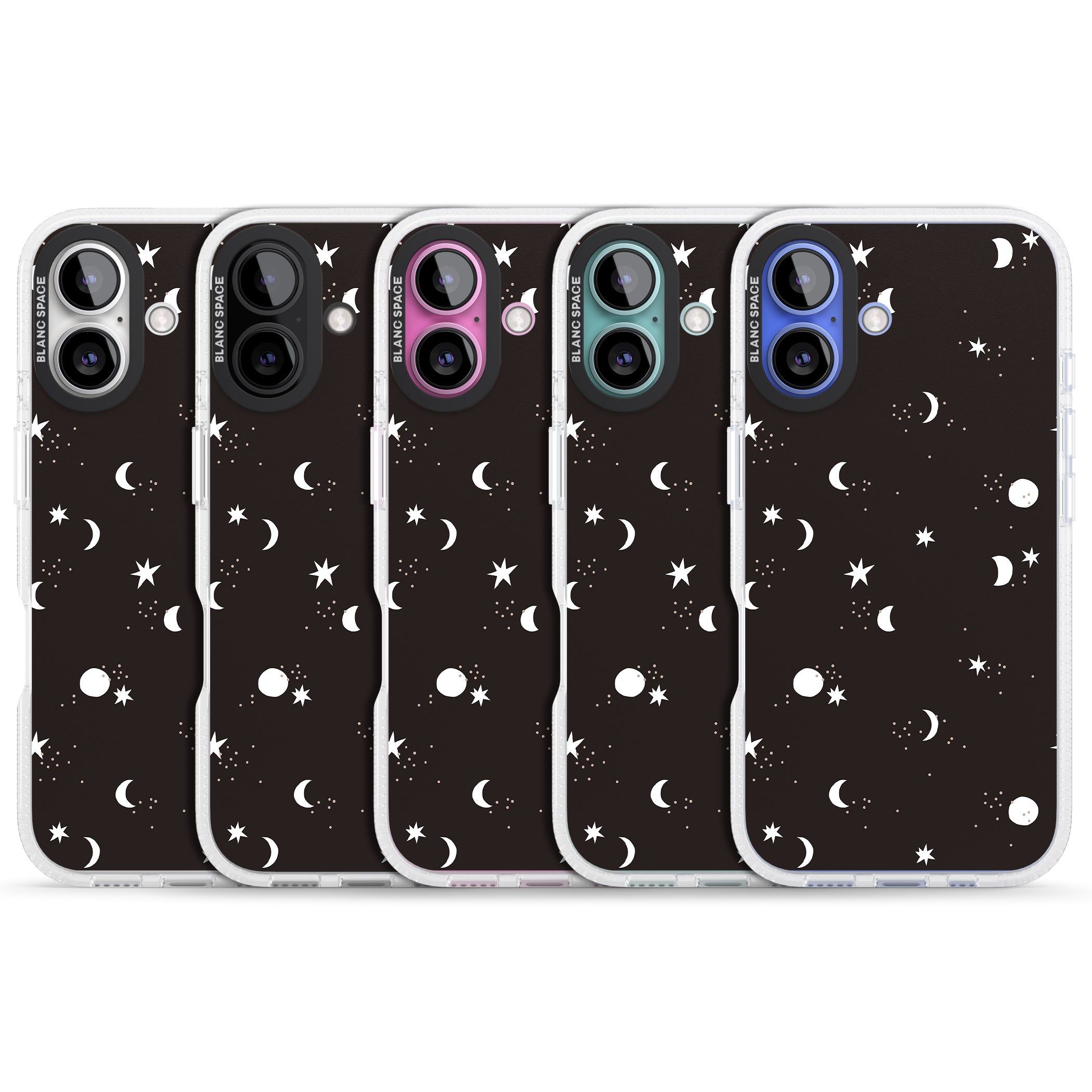 Funky Moons & Stars iPhone 16 / 16 Plus Clear Case Impact Air - Blanc Space