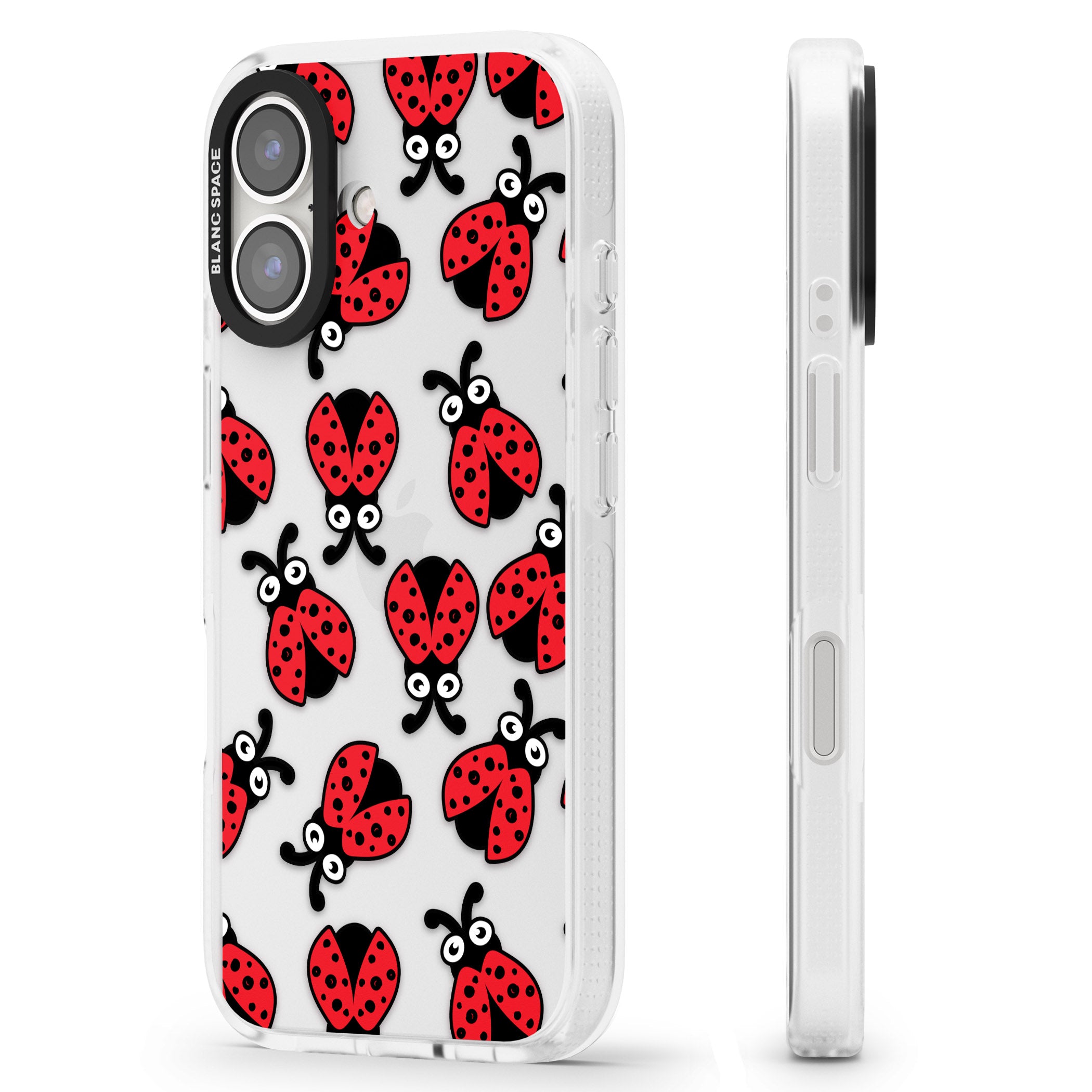 Ladybug Pattern iPhone 16 / 16 Plus Clear Case Impact Air - Blanc Space