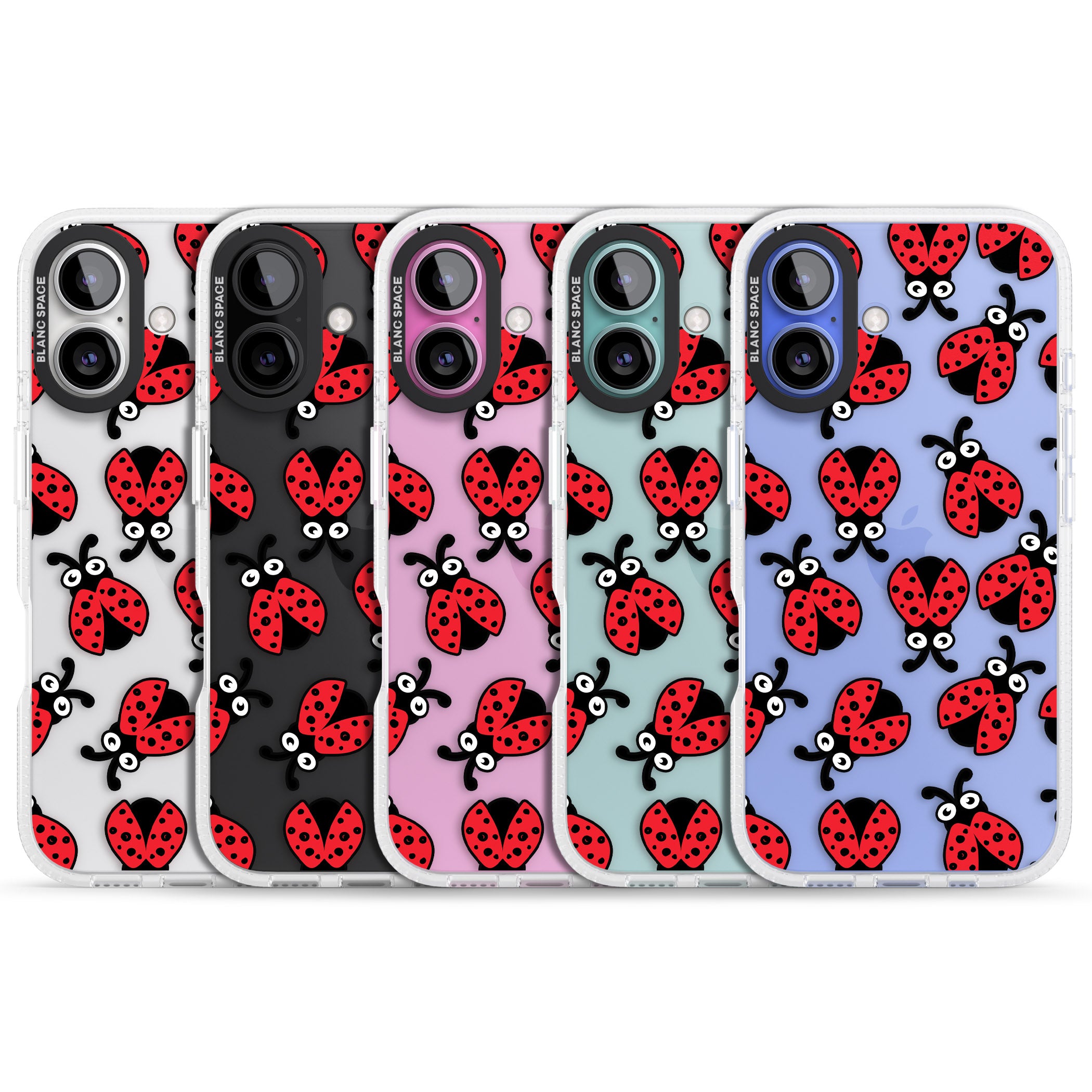 Ladybug Pattern iPhone 16 / 16 Plus Clear Case Impact Air - Blanc Space