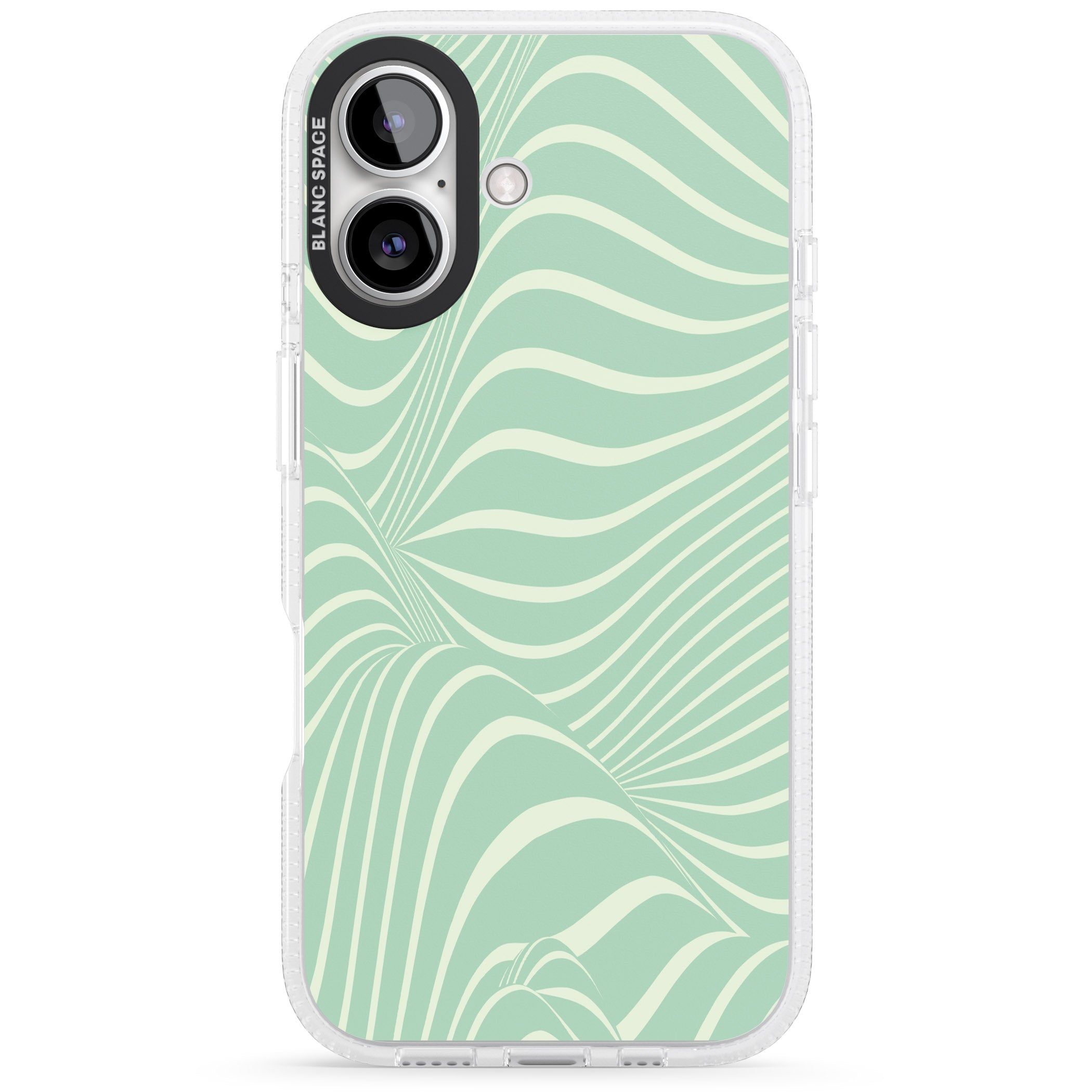 Mint Green Distorted Line iPhone 16 / 16 Plus Clear Case Impact Air - Blanc Space