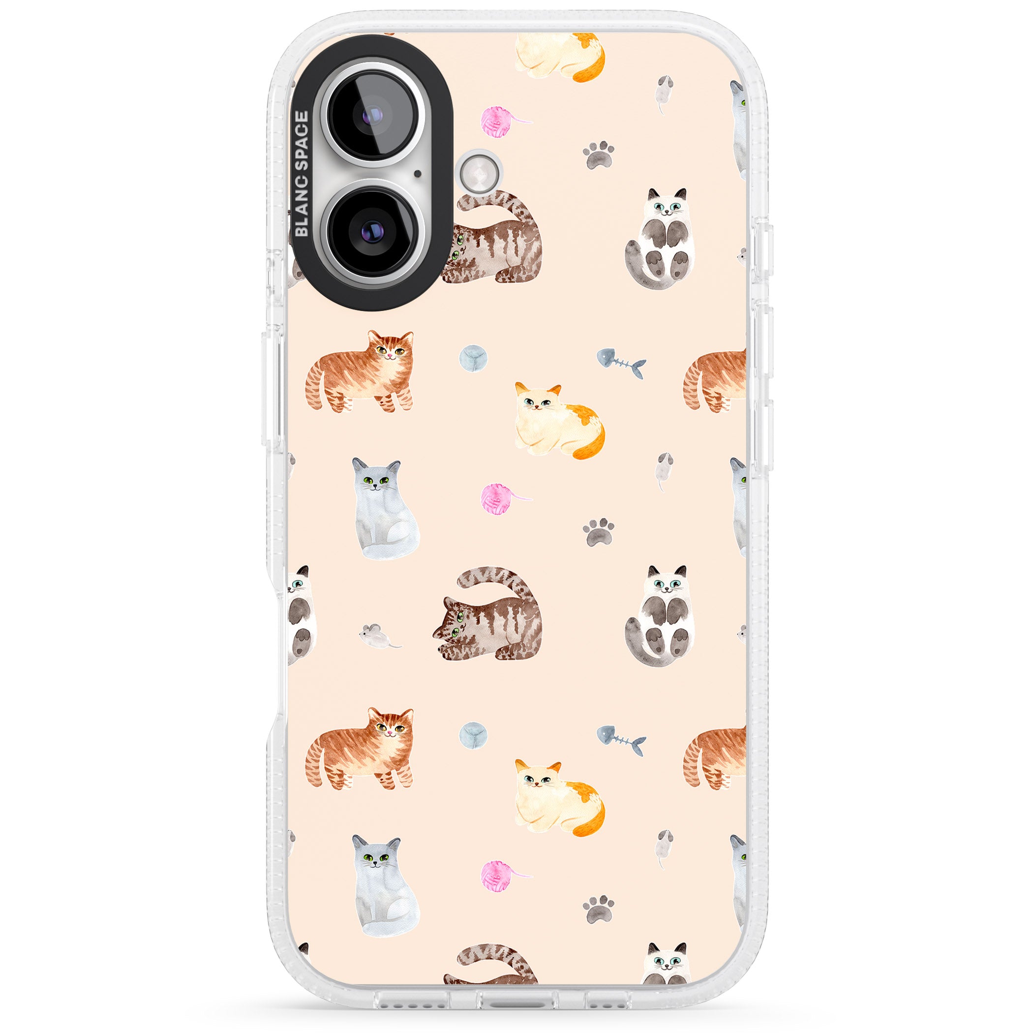 Cats with Toys iPhone 16 / 16 Plus Clear Case Impact Air - Blanc Space