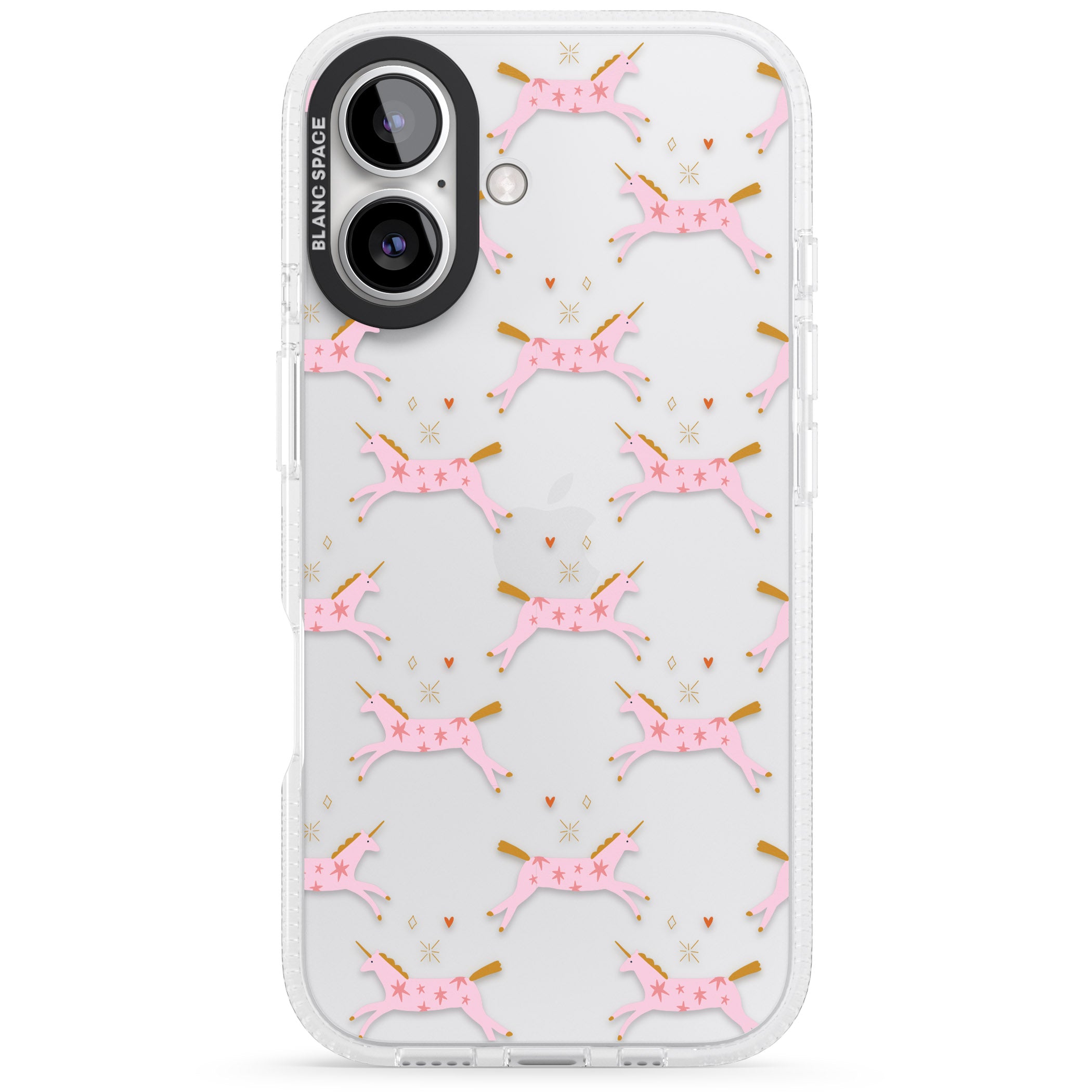 Pink Unicorns iPhone 16 / 16 Plus Clear Case Impact Air - Blanc Space
