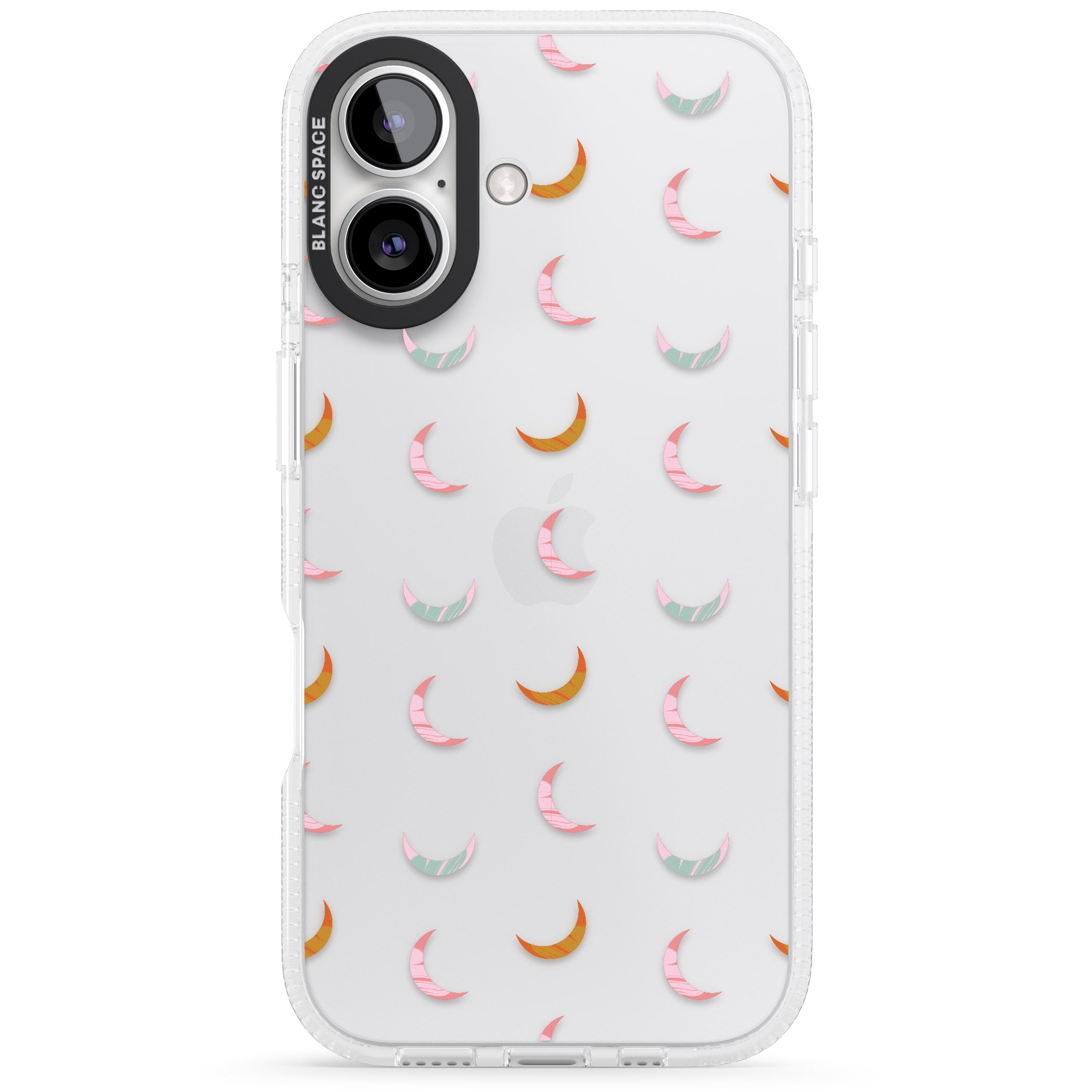 Colourful Crescent Moons iPhone 16 / 16 Plus Clear Case Impact Air - Blanc Space